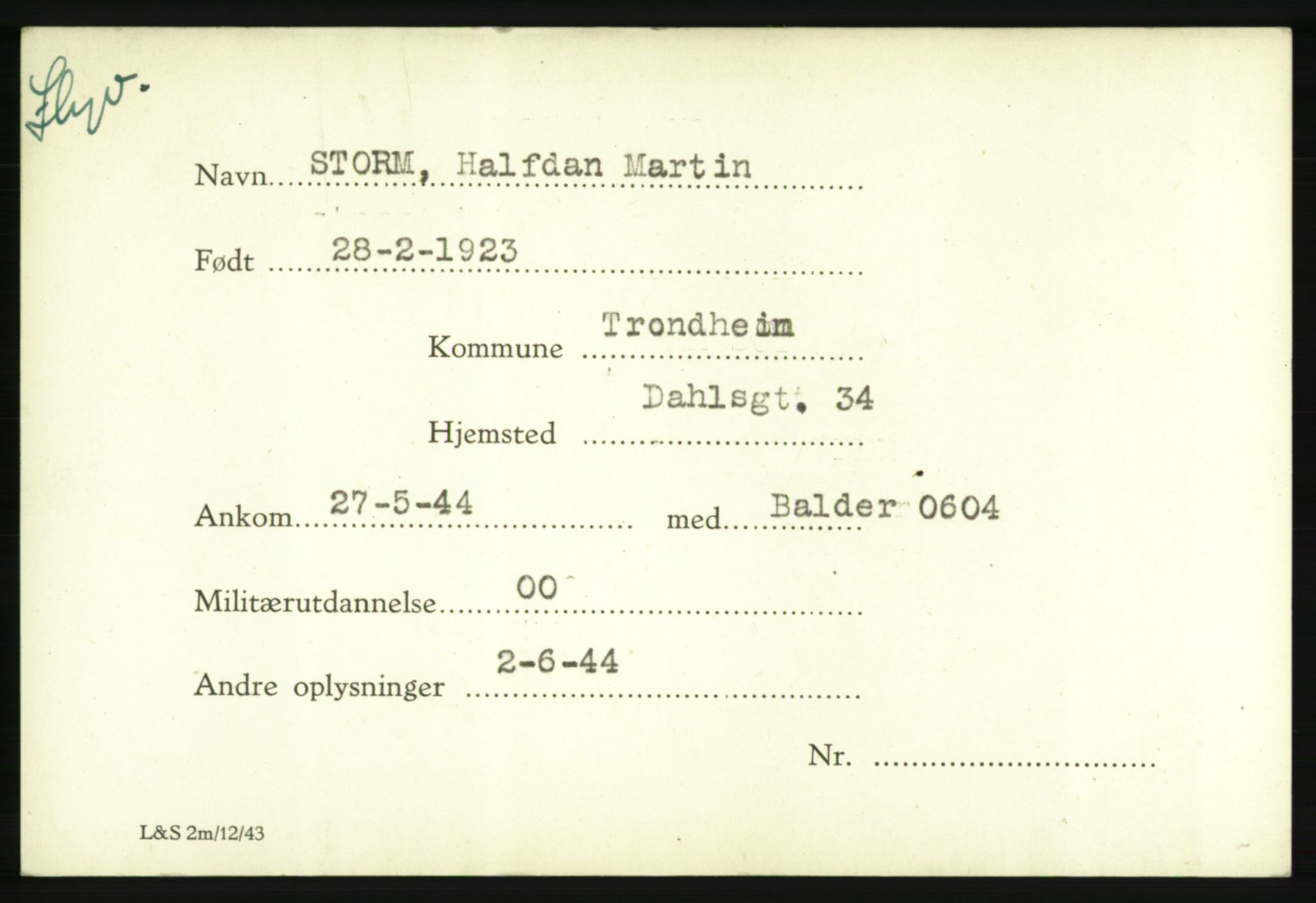 Forsvarets Overkommando. 2. kontor. Arkiv 8.1. Mottakersentralen FDE og FO.II, RA/RAFA-6952/P/Pa/L0019: Storm - Thoreby , 1940-1945