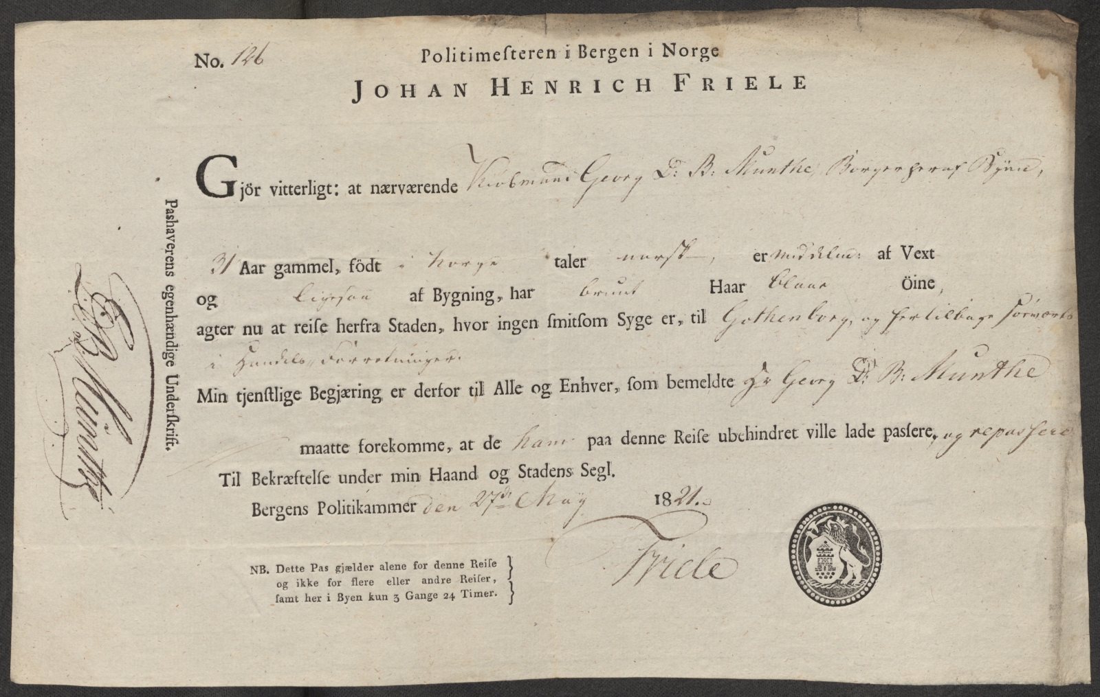 Bergen politikammer / politidistrikt, AV/SAB-A-60401/L.b, 1816-1822, s. 296