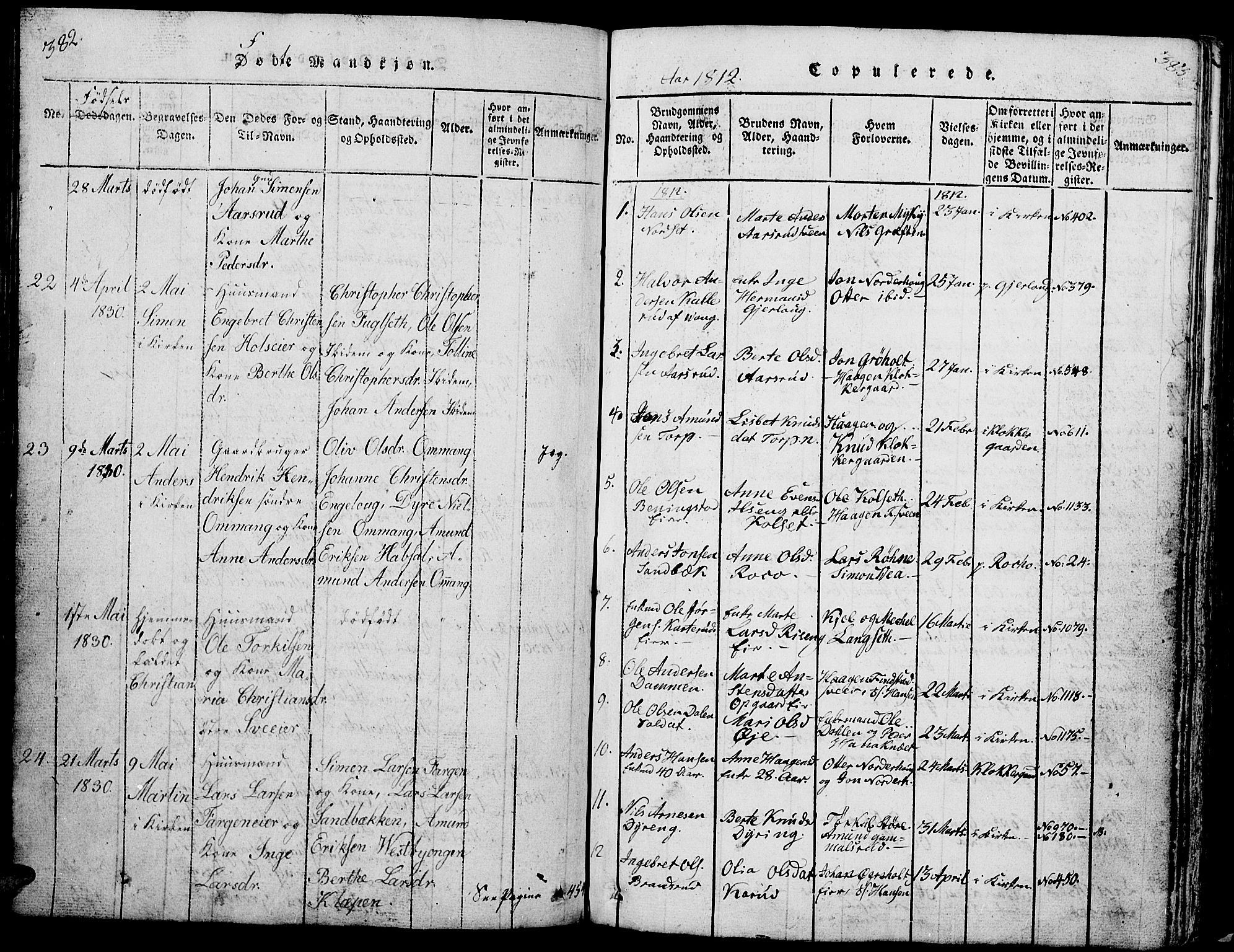 Løten prestekontor, AV/SAH-PREST-022/L/La/L0001: Klokkerbok nr. 1, 1812-1832, s. 382-383