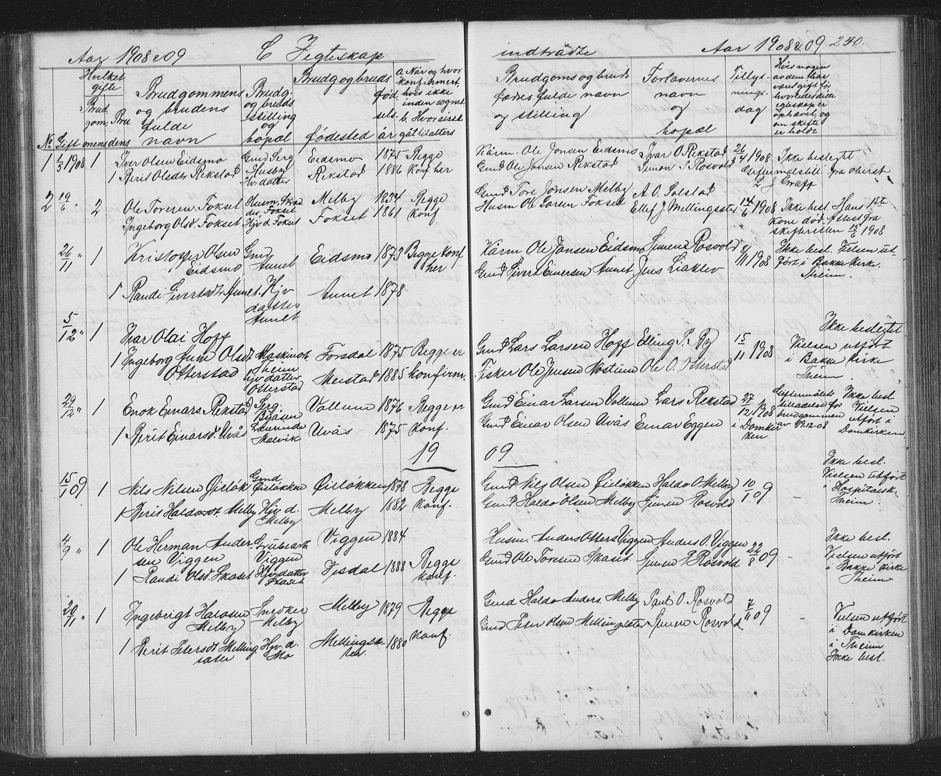 Ministerialprotokoller, klokkerbøker og fødselsregistre - Sør-Trøndelag, AV/SAT-A-1456/667/L0798: Klokkerbok nr. 667C03, 1867-1929, s. 250