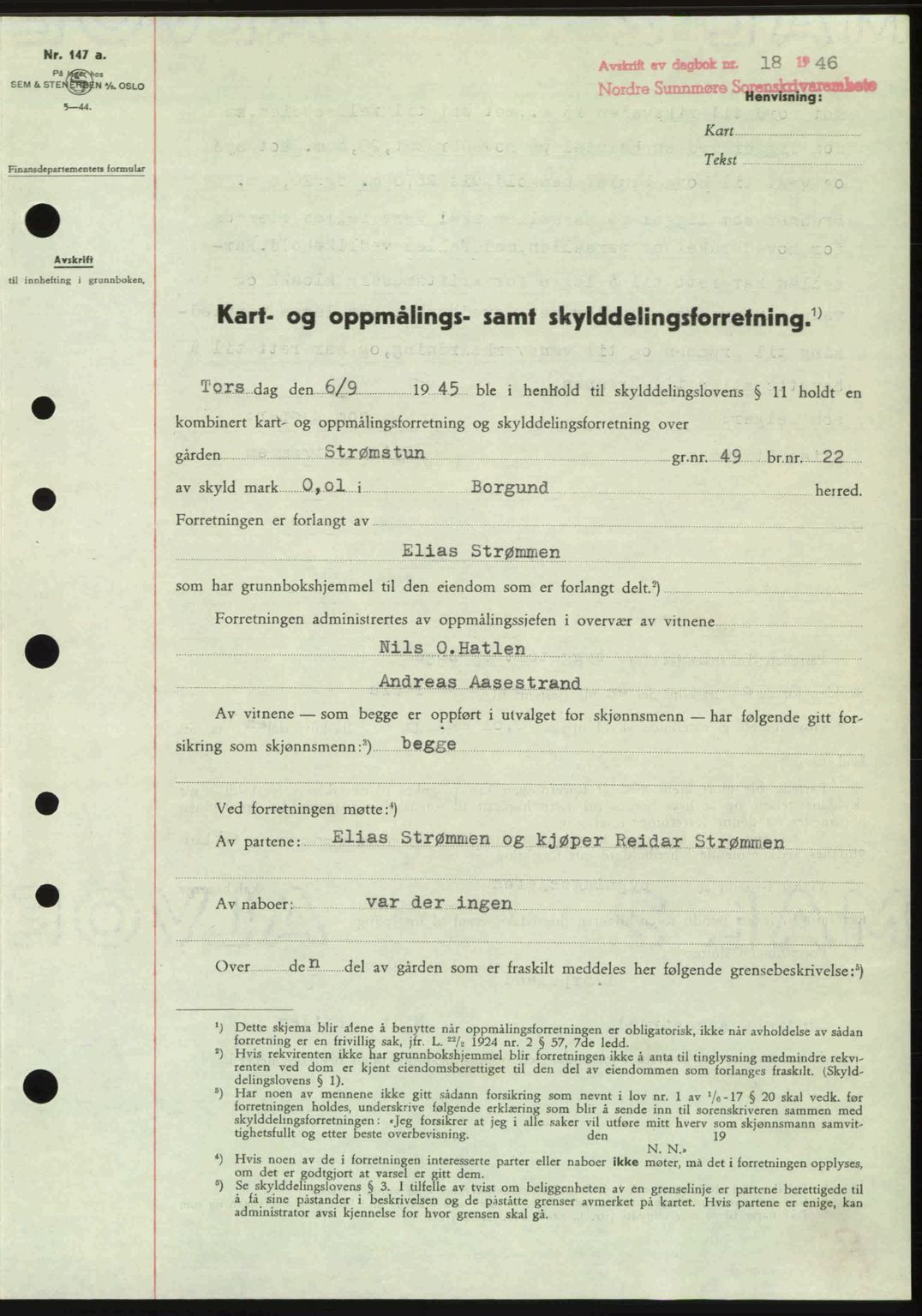 Nordre Sunnmøre sorenskriveri, SAT/A-0006/1/2/2C/2Ca: Pantebok nr. A20b, 1946-1946, Dagboknr: 18/1946