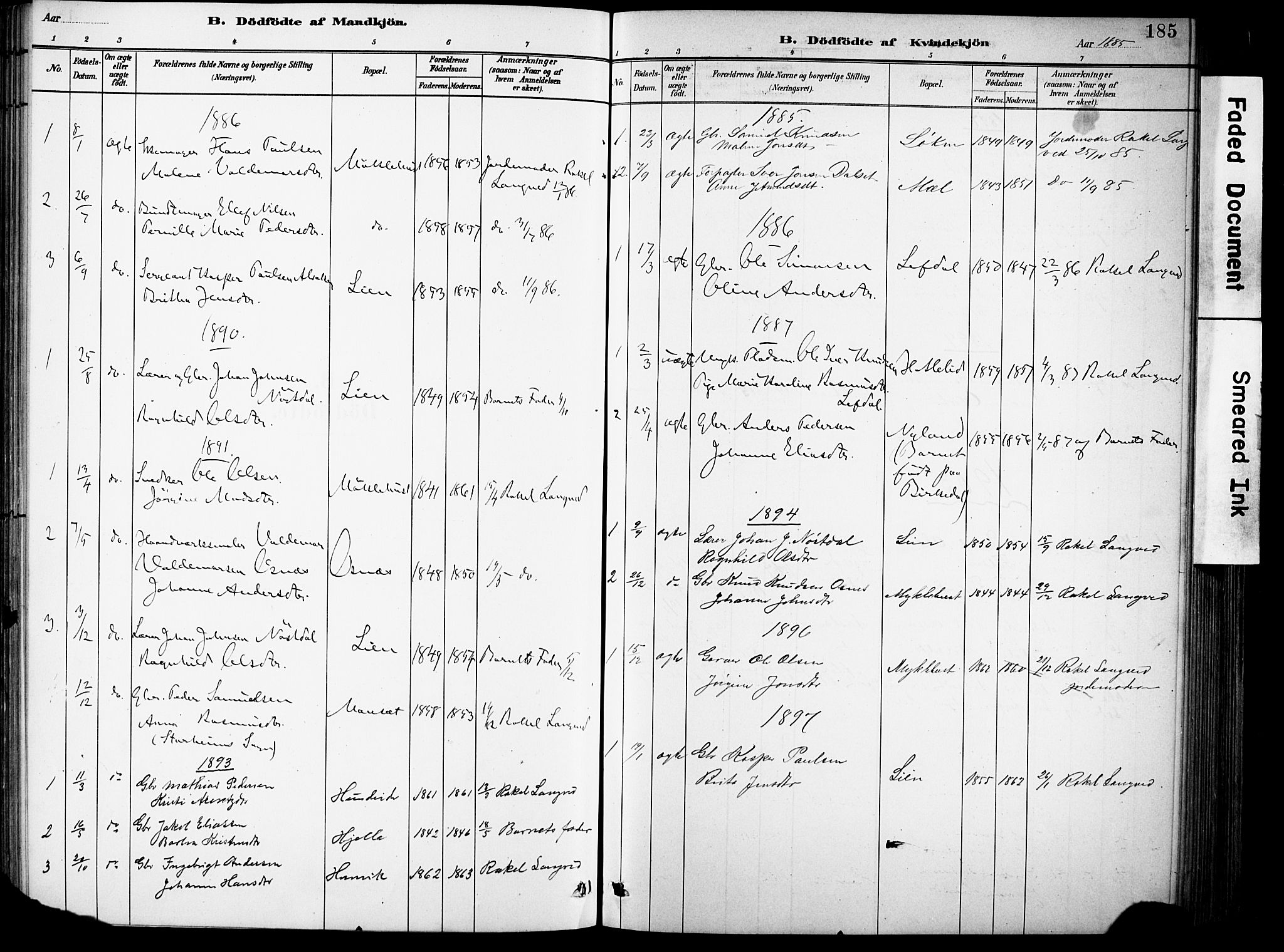Eid sokneprestembete, AV/SAB-A-82301/H/Hab/Habb/L0002: Klokkerbok nr. B 2, 1882-1907, s. 185