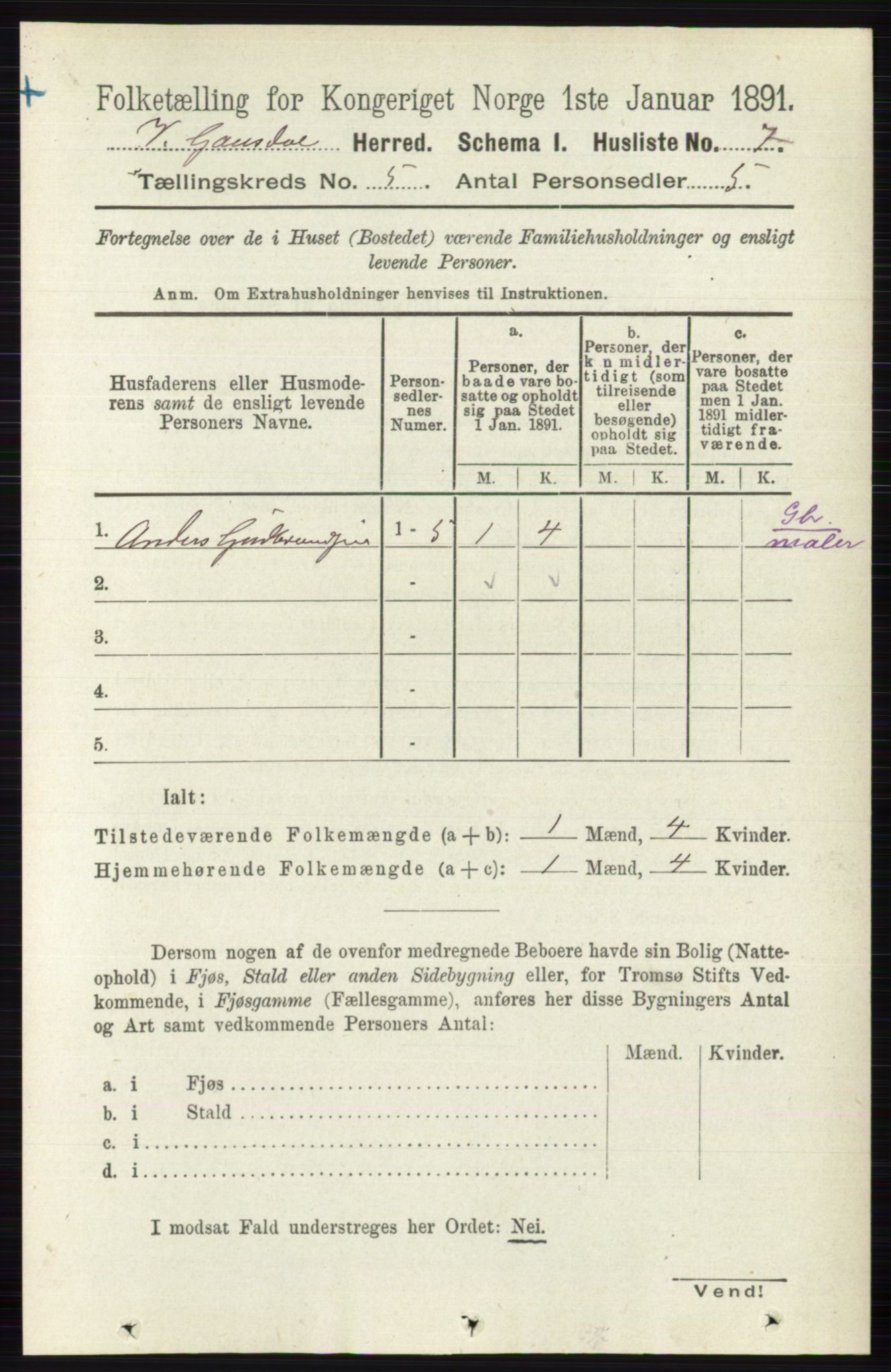 RA, Folketelling 1891 for 0523 Vestre Gausdal herred, 1891, s. 2124