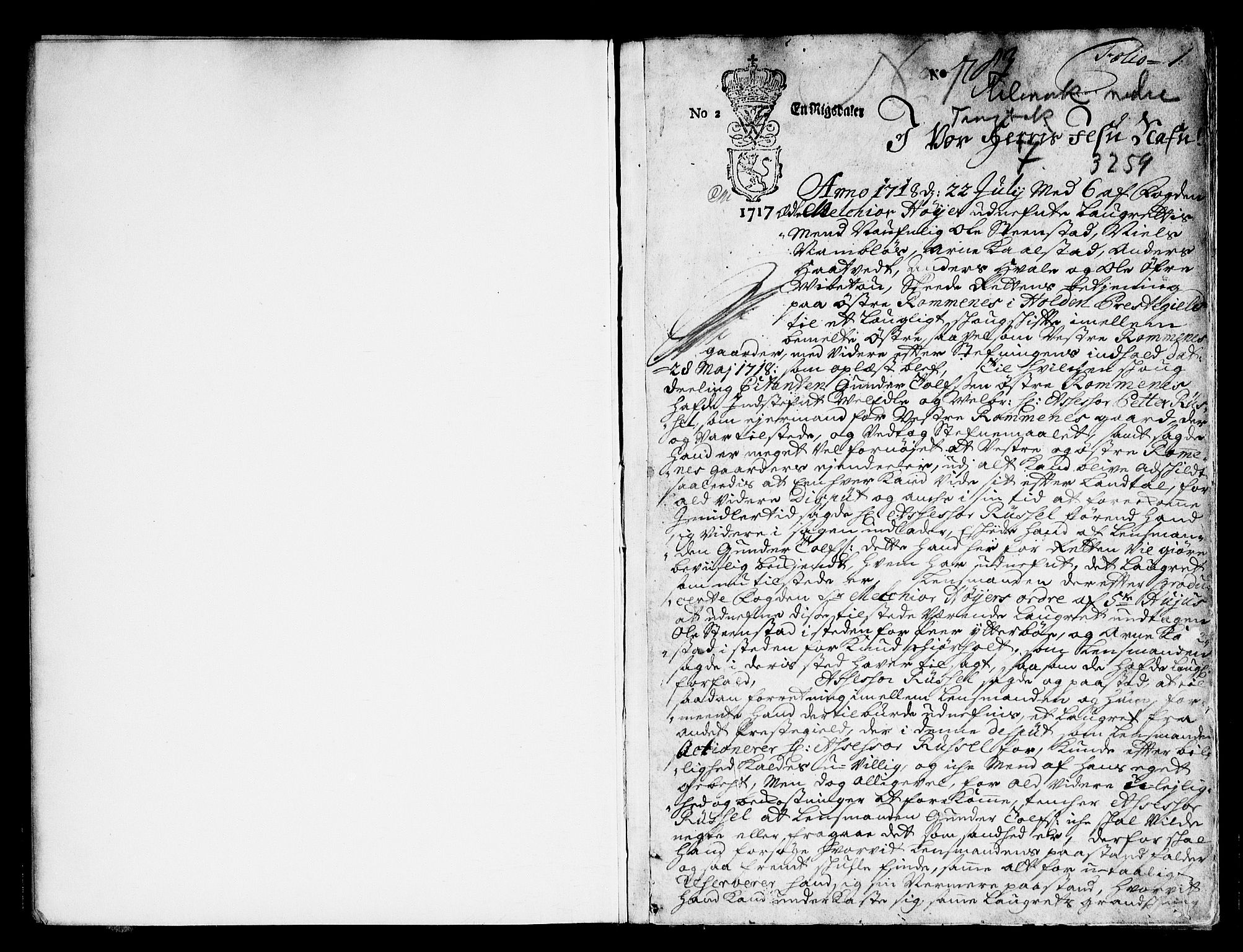 Nedre Telemark sorenskriveri, SAKO/A-135/F/Fa/L0009: Tingbok, 1718-1722, s. 1