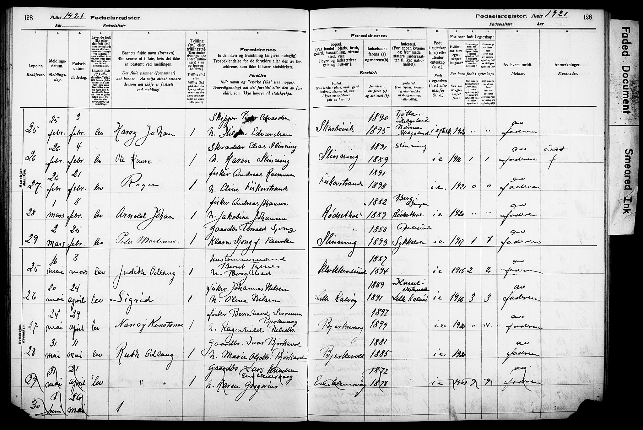 Ministerialprotokoller, klokkerbøker og fødselsregistre - Møre og Romsdal, AV/SAT-A-1454/528/L0442: Fødselsregister nr. 528.II.4.1, 1916-1924, s. 128