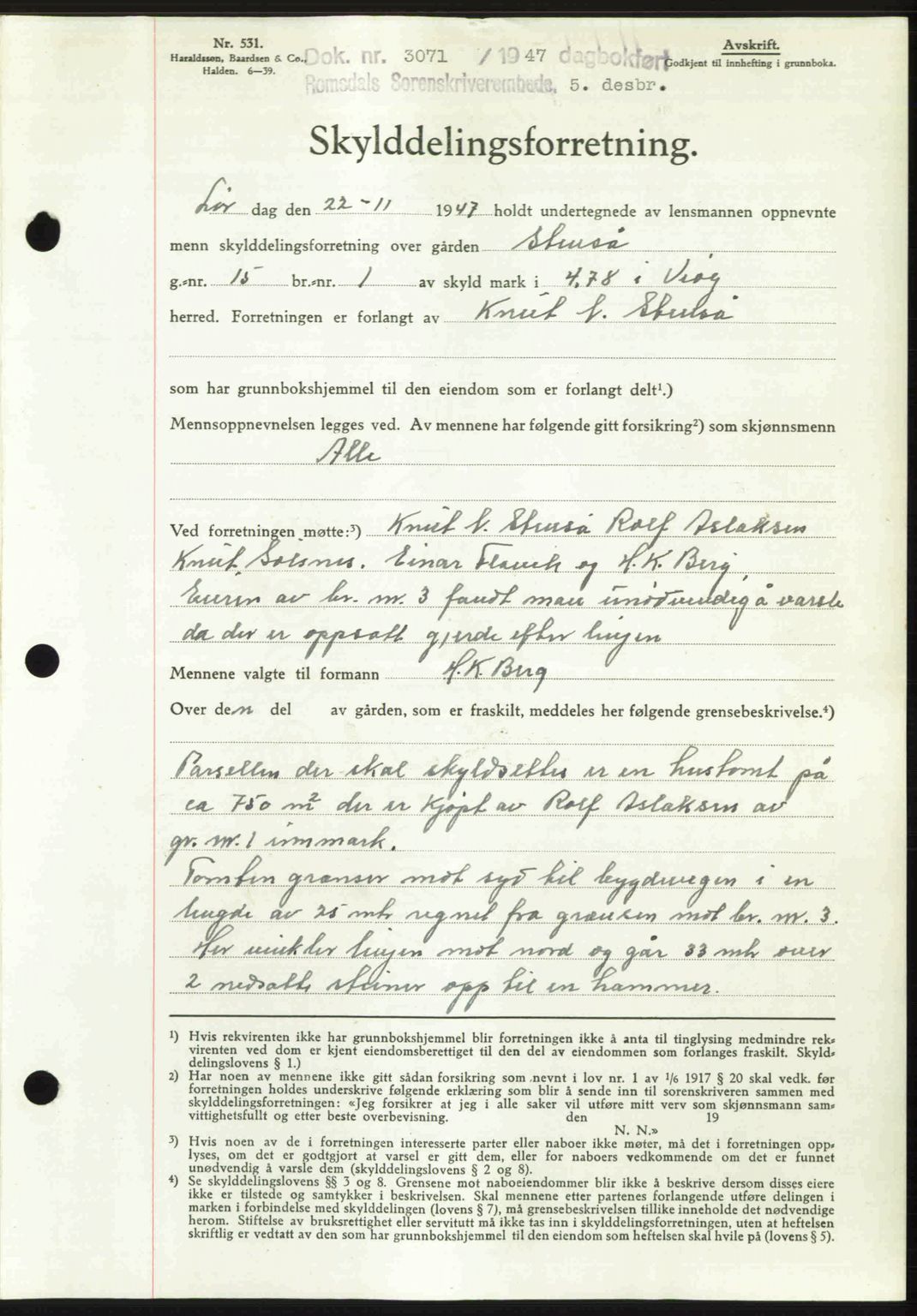 Romsdal sorenskriveri, SAT/A-4149/1/2/2C: Pantebok nr. A24, 1947-1947, Dagboknr: 3071/1947