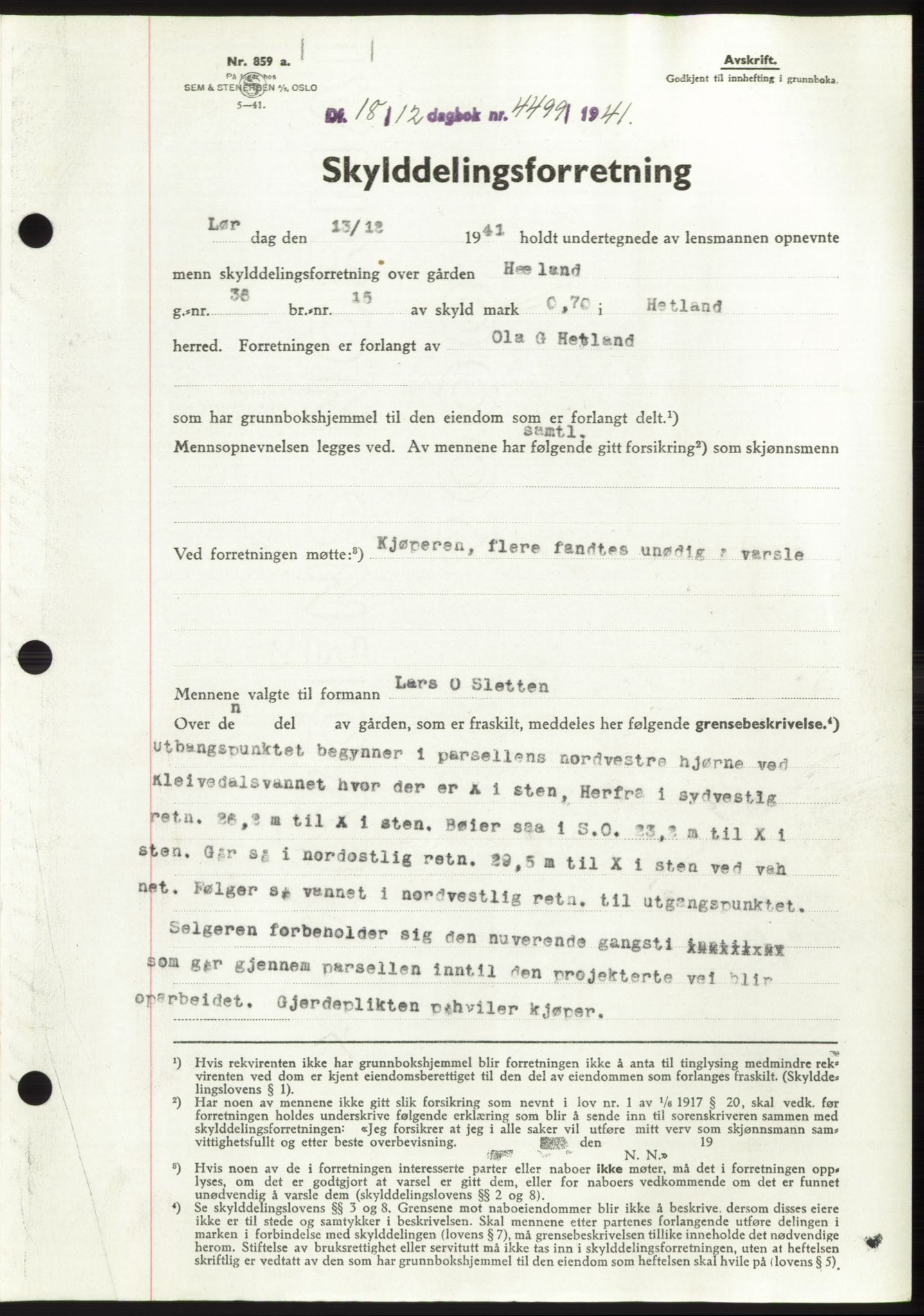 Jæren sorenskriveri, SAST/A-100310/03/G/Gba/L0081: Pantebok, 1941-1941, Dagboknr: 4499/1941
