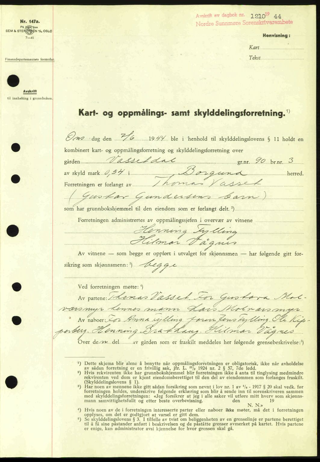 Nordre Sunnmøre sorenskriveri, SAT/A-0006/1/2/2C/2Ca: Pantebok nr. A18, 1944-1944, Dagboknr: 1210/1944