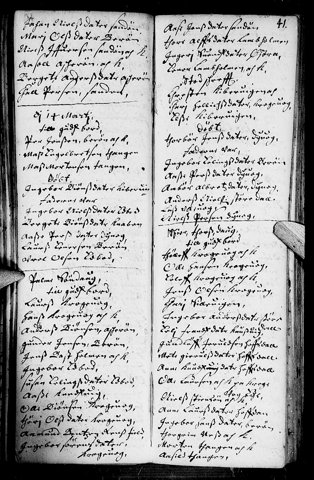 Dypvåg sokneprestkontor, AV/SAK-1111-0007/F/Fb/Fba/L0001: Klokkerbok nr. B 1, 1699-1706, s. 41