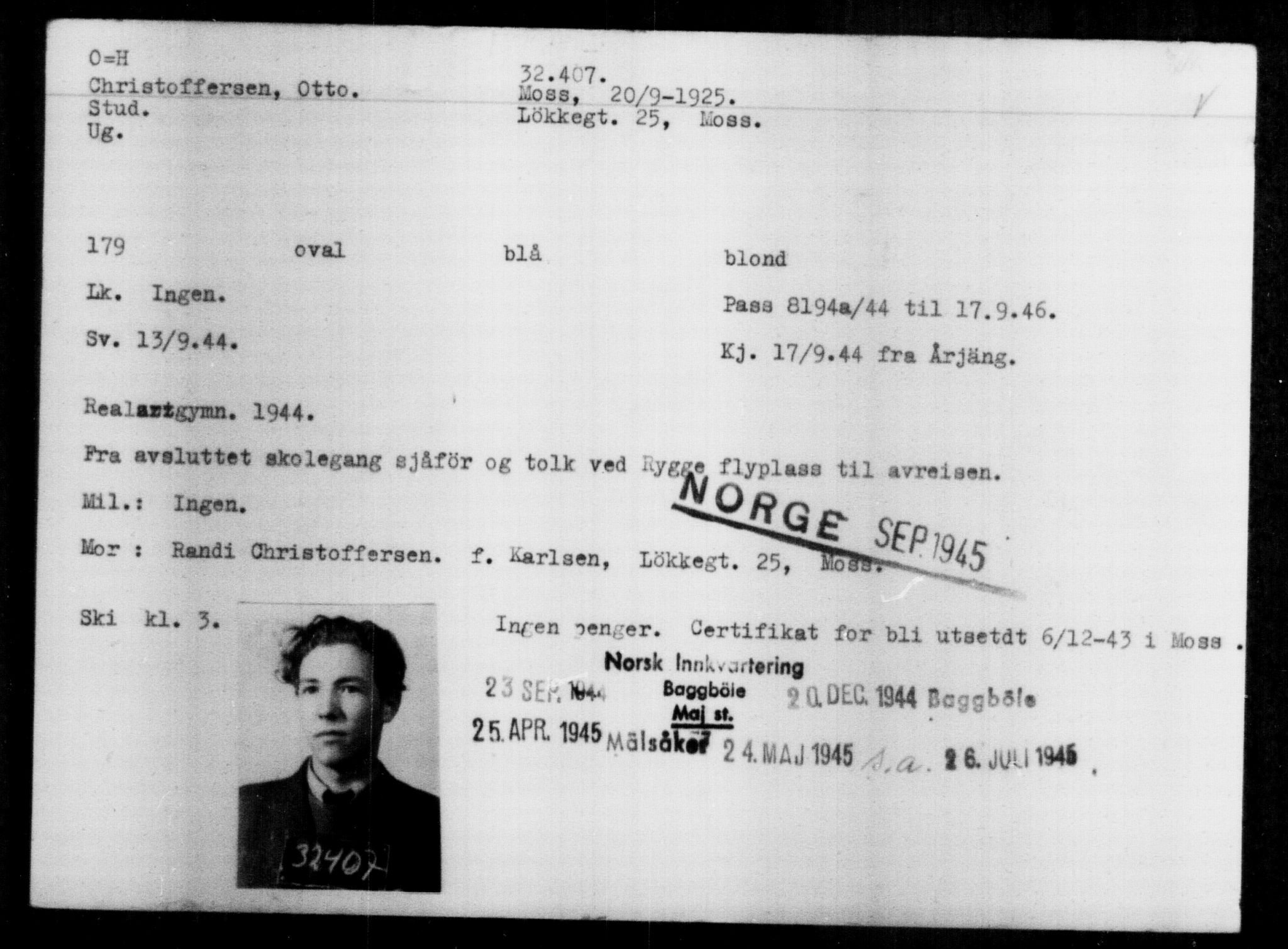 Utenriksstasjonene, Legasjonen i Stockholm, Flyktningkontoret, AV/RA-S-6753/V/Va/L0013: Kjesäterkartoteket, flyktninger med registreringsnr. 31500-34731, 1940-1945, s. 961