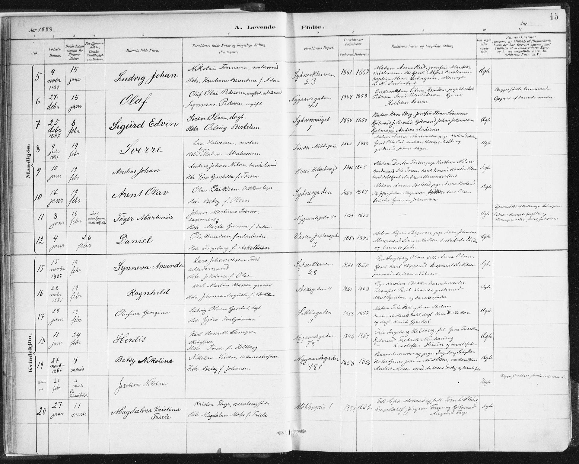 Johanneskirken sokneprestembete, AV/SAB-A-76001/H/Haa/L0001: Ministerialbok nr. A 1, 1885-1900, s. 45