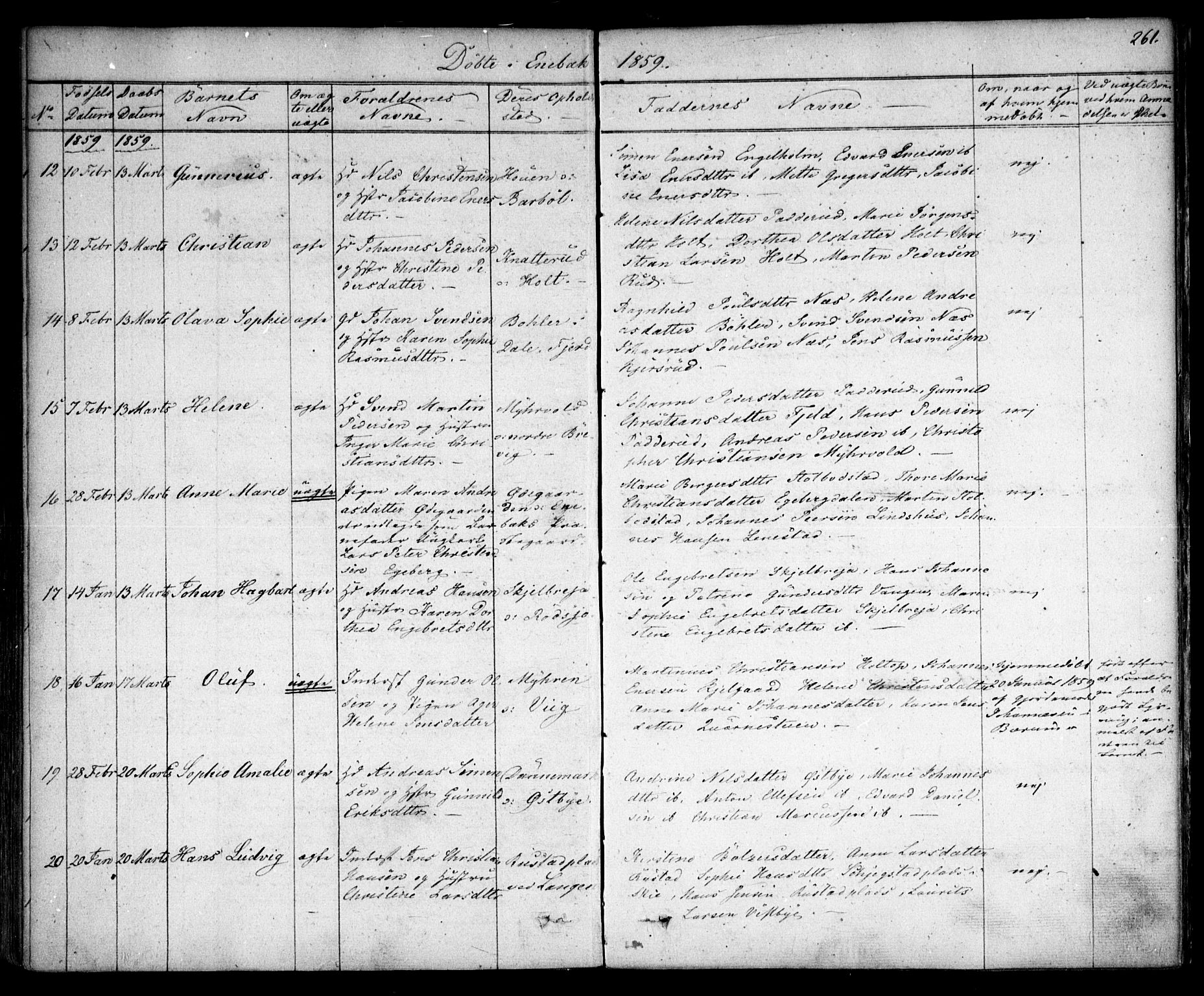 Enebakk prestekontor Kirkebøker, AV/SAO-A-10171c/F/Fa/L0009: Ministerialbok nr. I 9, 1832-1861, s. 261