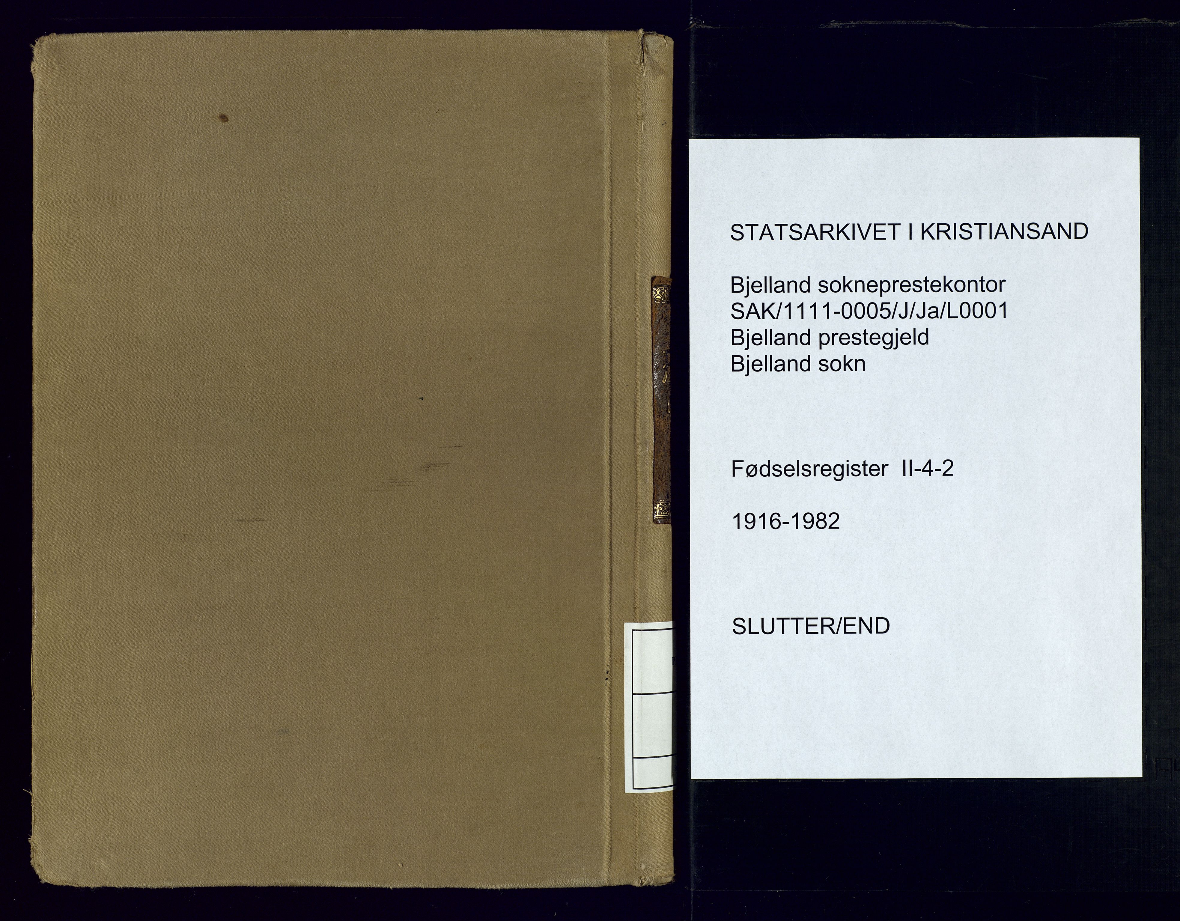 Bjelland sokneprestkontor, AV/SAK-1111-0005/J/Ja/L0001: Fødselsregister nr. II.4.2, 1916-1982