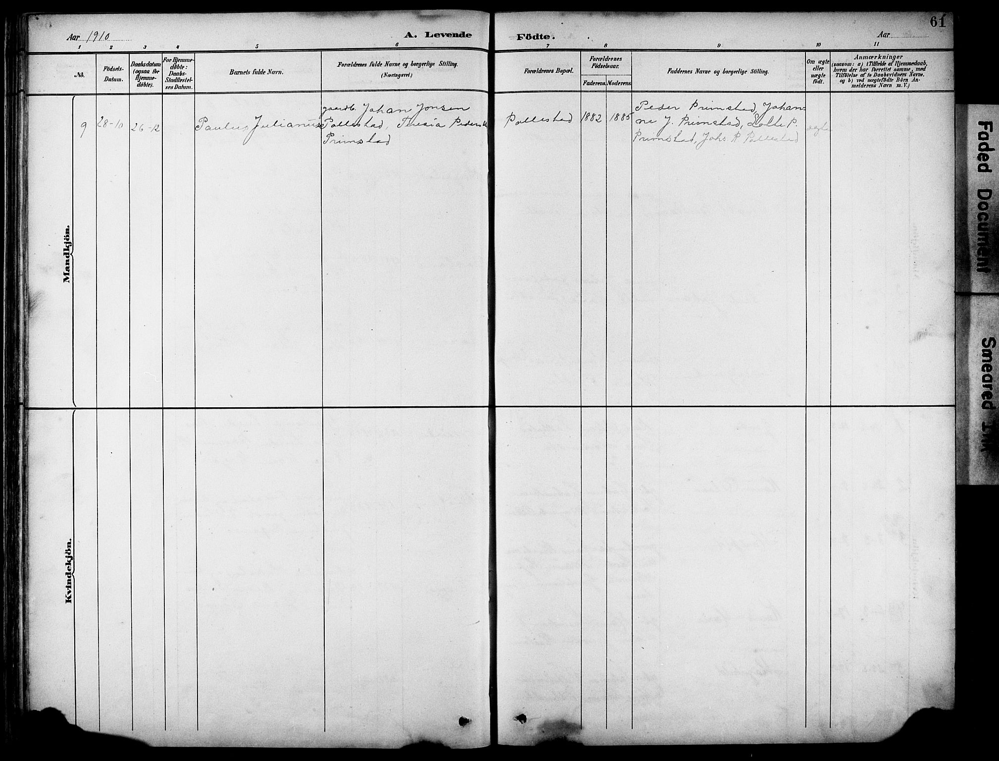 Klepp sokneprestkontor, AV/SAST-A-101803/001/3/30BB/L0005: Klokkerbok nr. B 5, 1889-1918, s. 61