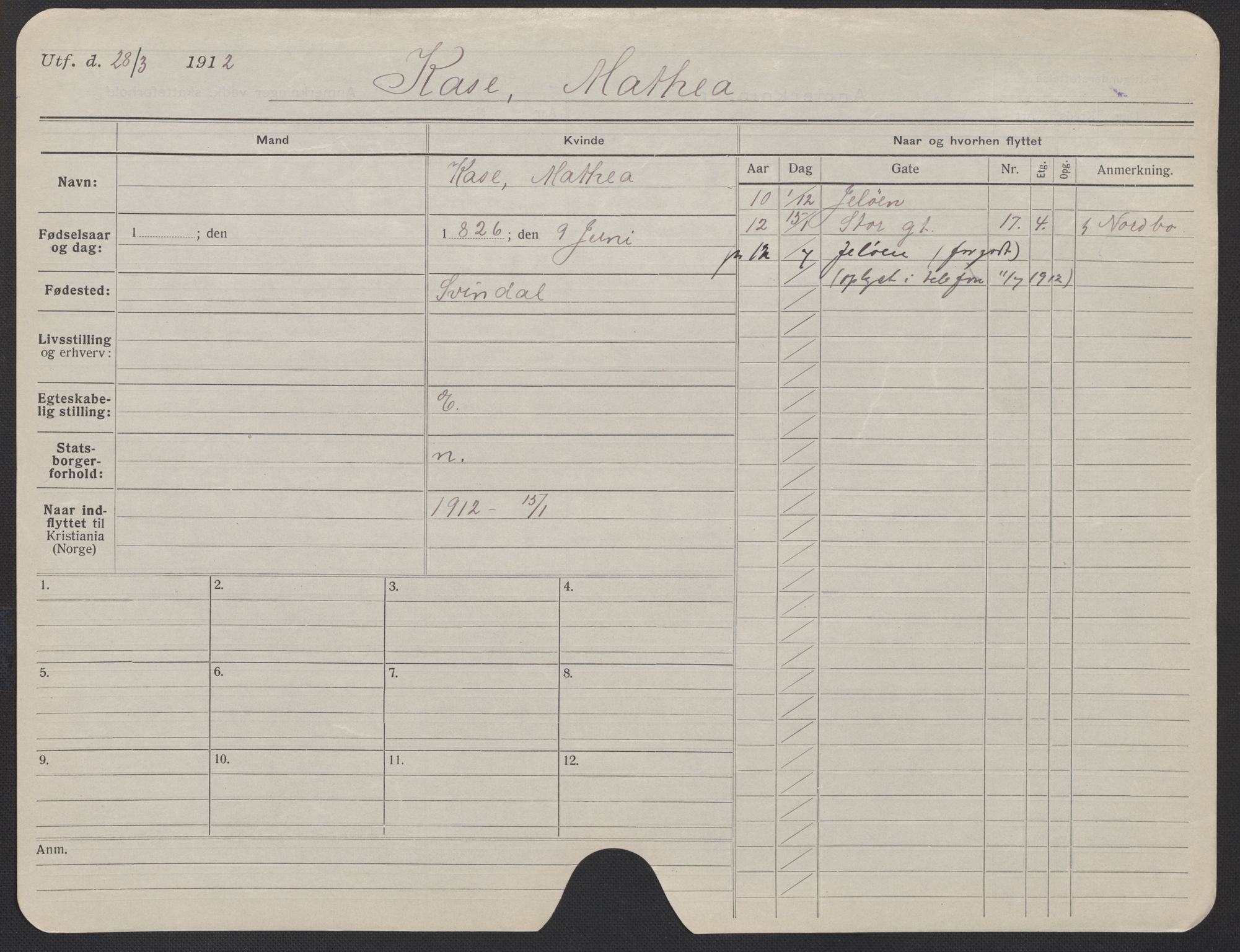 Oslo folkeregister, Registerkort, AV/SAO-A-11715/F/Fa/Fac/L0018: Kvinner, 1906-1914, s. 950a