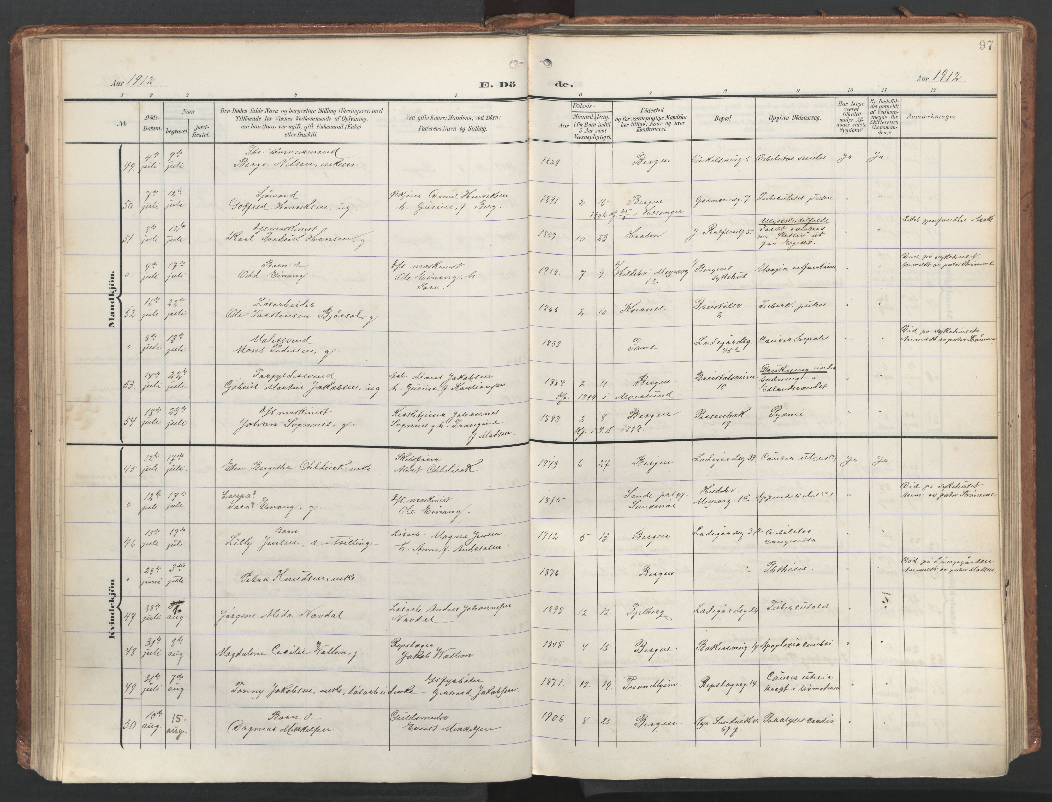 Sandviken Sokneprestembete, AV/SAB-A-77601/H/Ha/L0019: Ministerialbok nr. E 2, 1905-1933, s. 97