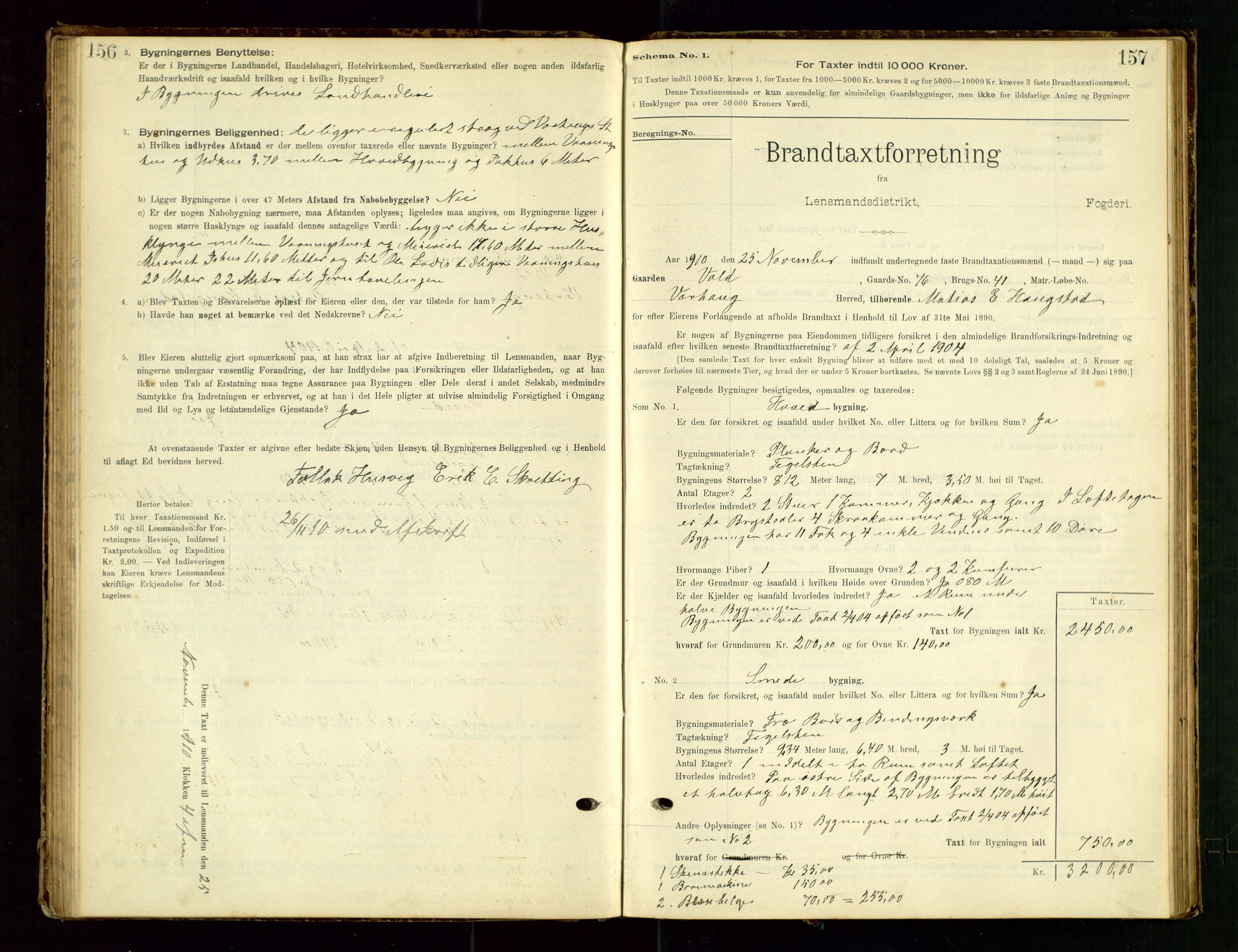 Hå lensmannskontor, SAST/A-100456/Goa/L0003: Takstprotokoll (skjema), 1895-1911, s. 156-157