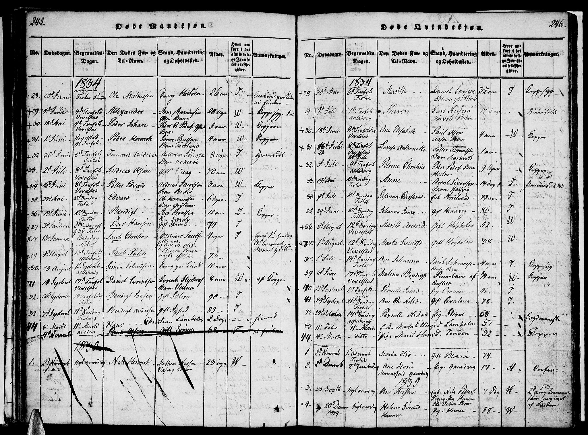 Ministerialprotokoller, klokkerbøker og fødselsregistre - Nordland, AV/SAT-A-1459/830/L0457: Klokkerbok nr. 830C01 /1, 1820-1842, s. 245-246