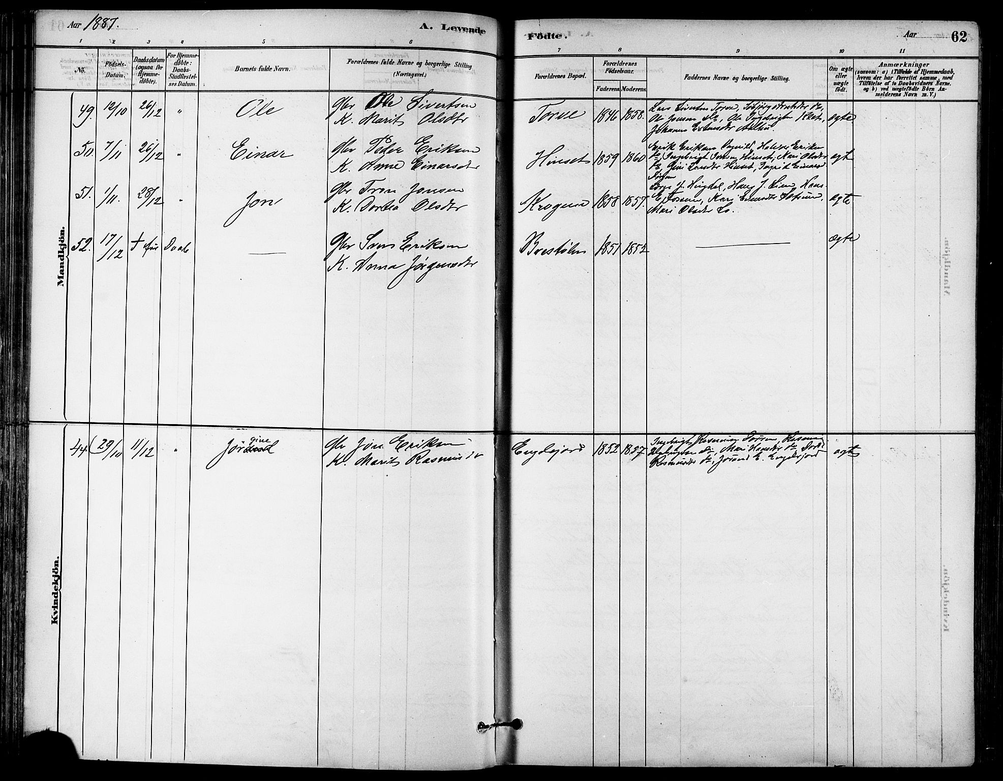 Ministerialprotokoller, klokkerbøker og fødselsregistre - Sør-Trøndelag, SAT/A-1456/678/L0901: Ministerialbok nr. 678A10, 1881-1894, s. 62