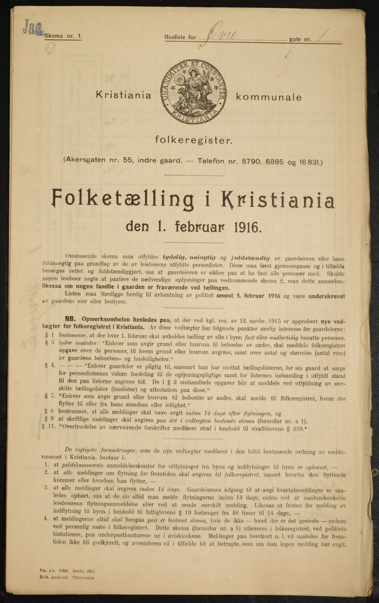 OBA, Kommunal folketelling 1.2.1916 for Kristiania, 1916, s. 133484