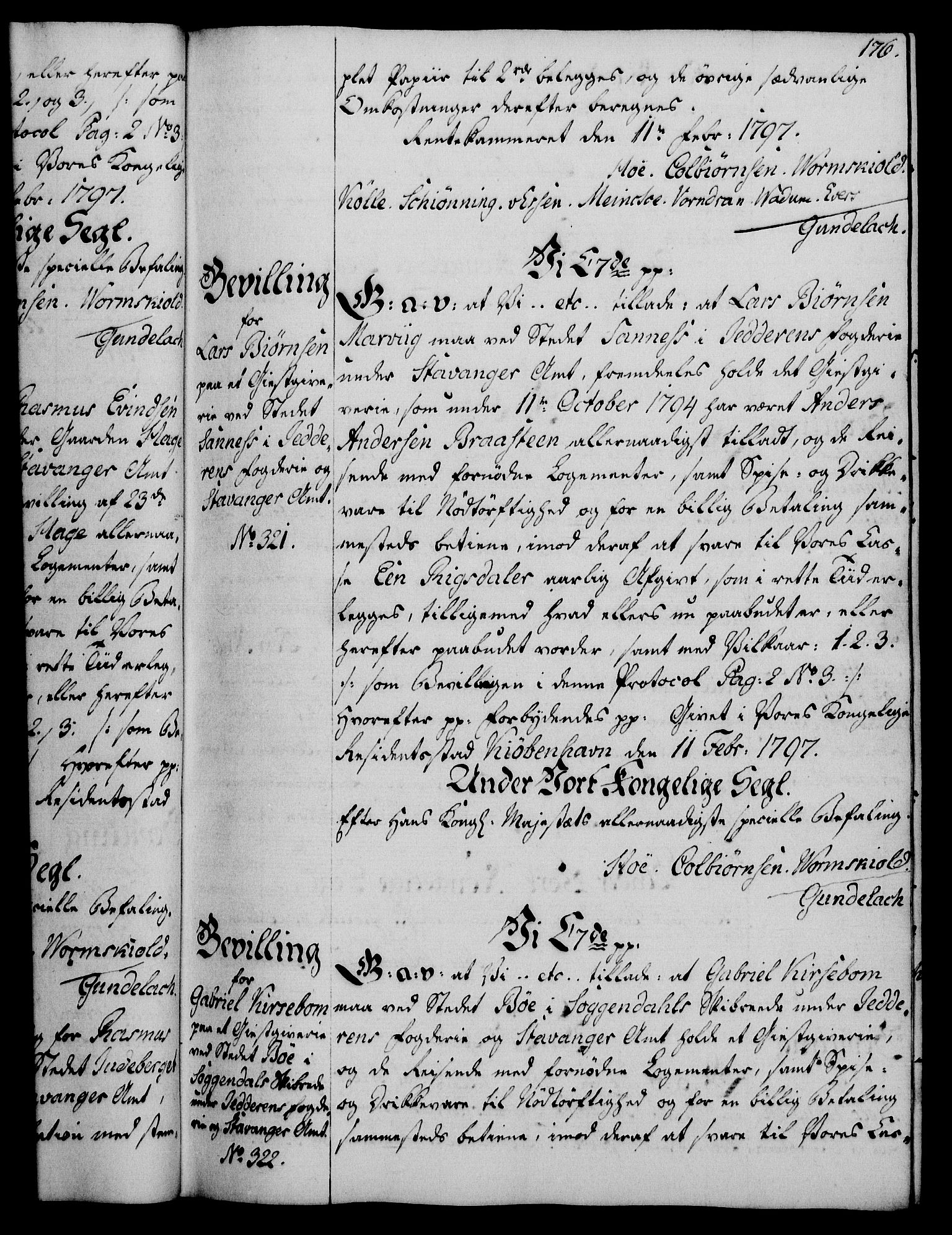 Rentekammeret, Kammerkanselliet, AV/RA-EA-3111/G/Gg/Gga/L0016: Norsk ekspedisjonsprotokoll med register (merket RK 53.16), 1794-1800, s. 176