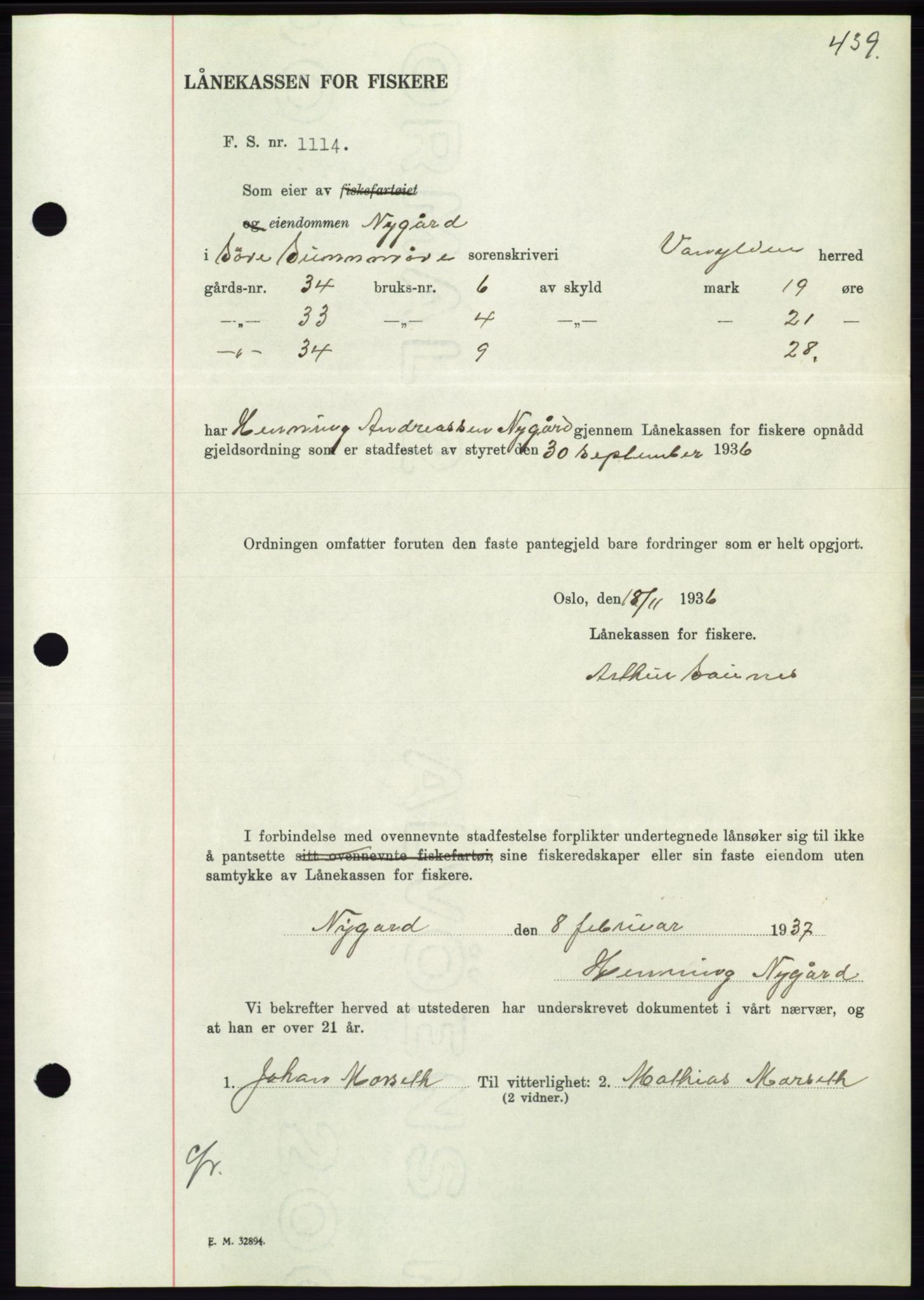 Søre Sunnmøre sorenskriveri, AV/SAT-A-4122/1/2/2C/L0062: Pantebok nr. 56, 1936-1937, Dagboknr: 334/1937