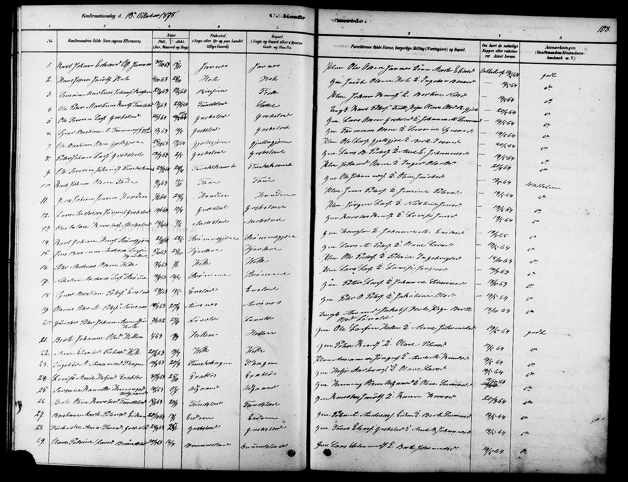 Ministerialprotokoller, klokkerbøker og fødselsregistre - Møre og Romsdal, SAT/A-1454/523/L0339: Klokkerbok nr. 523C02, 1878-1891, s. 108