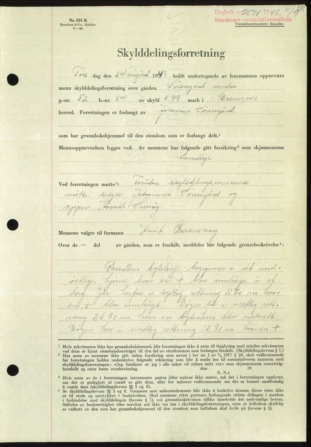 Nordmøre sorenskriveri, AV/SAT-A-4132/1/2/2Ca: Pantebok nr. A109, 1948-1948, Dagboknr: 2571/1948