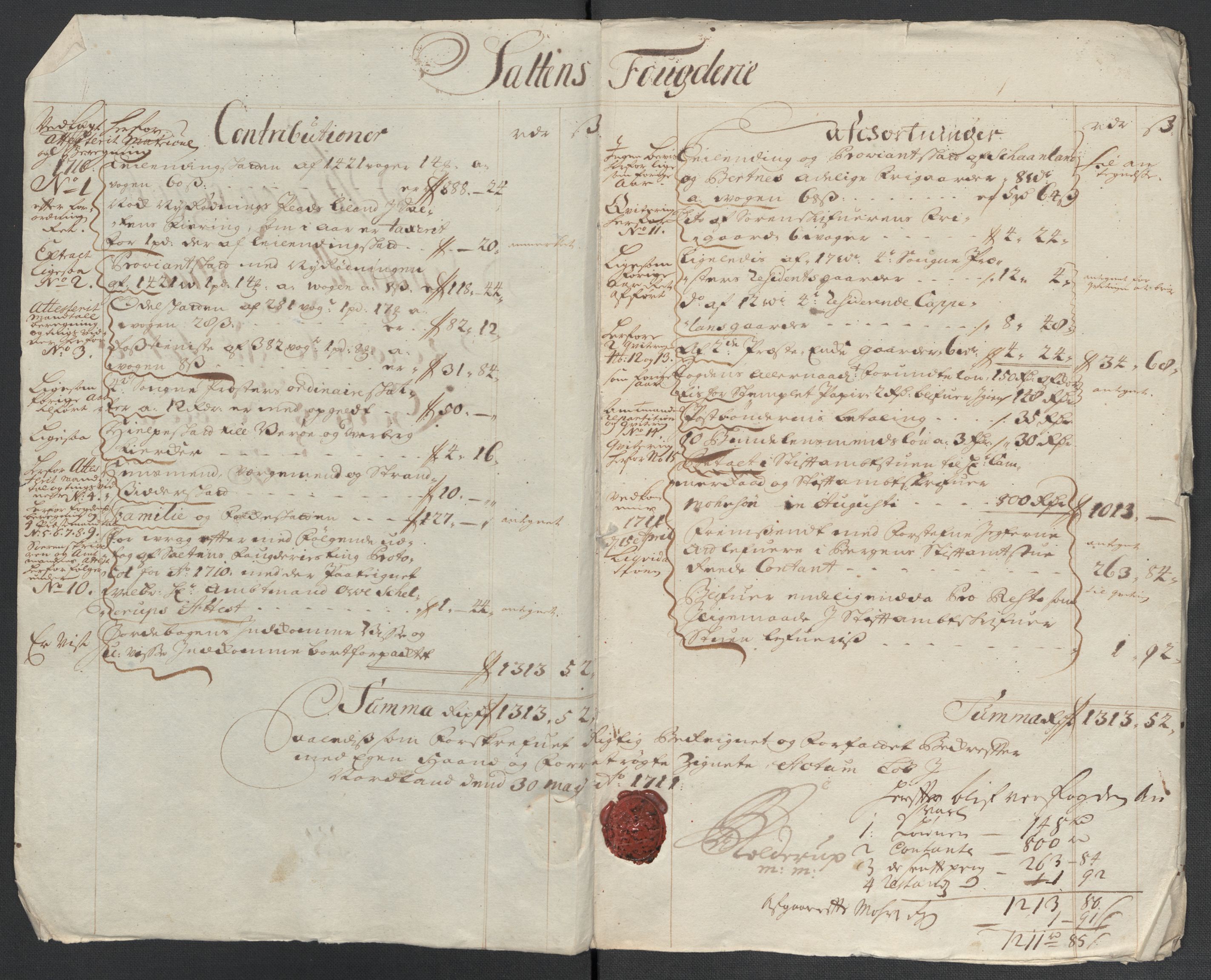 Rentekammeret inntil 1814, Reviderte regnskaper, Fogderegnskap, AV/RA-EA-4092/R66/L4581: Fogderegnskap Salten, 1707-1710, s. 402