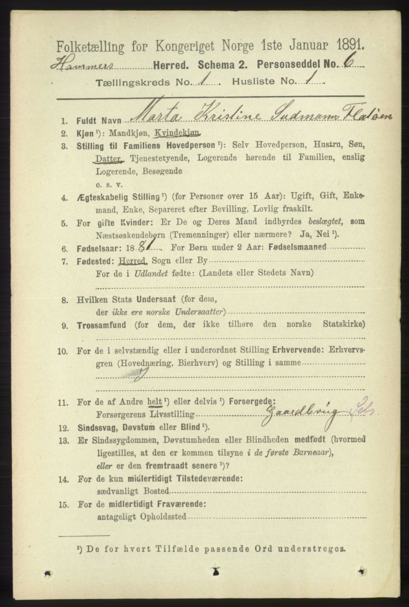 RA, Folketelling 1891 for 1254 Hamre herred, 1891, s. 69