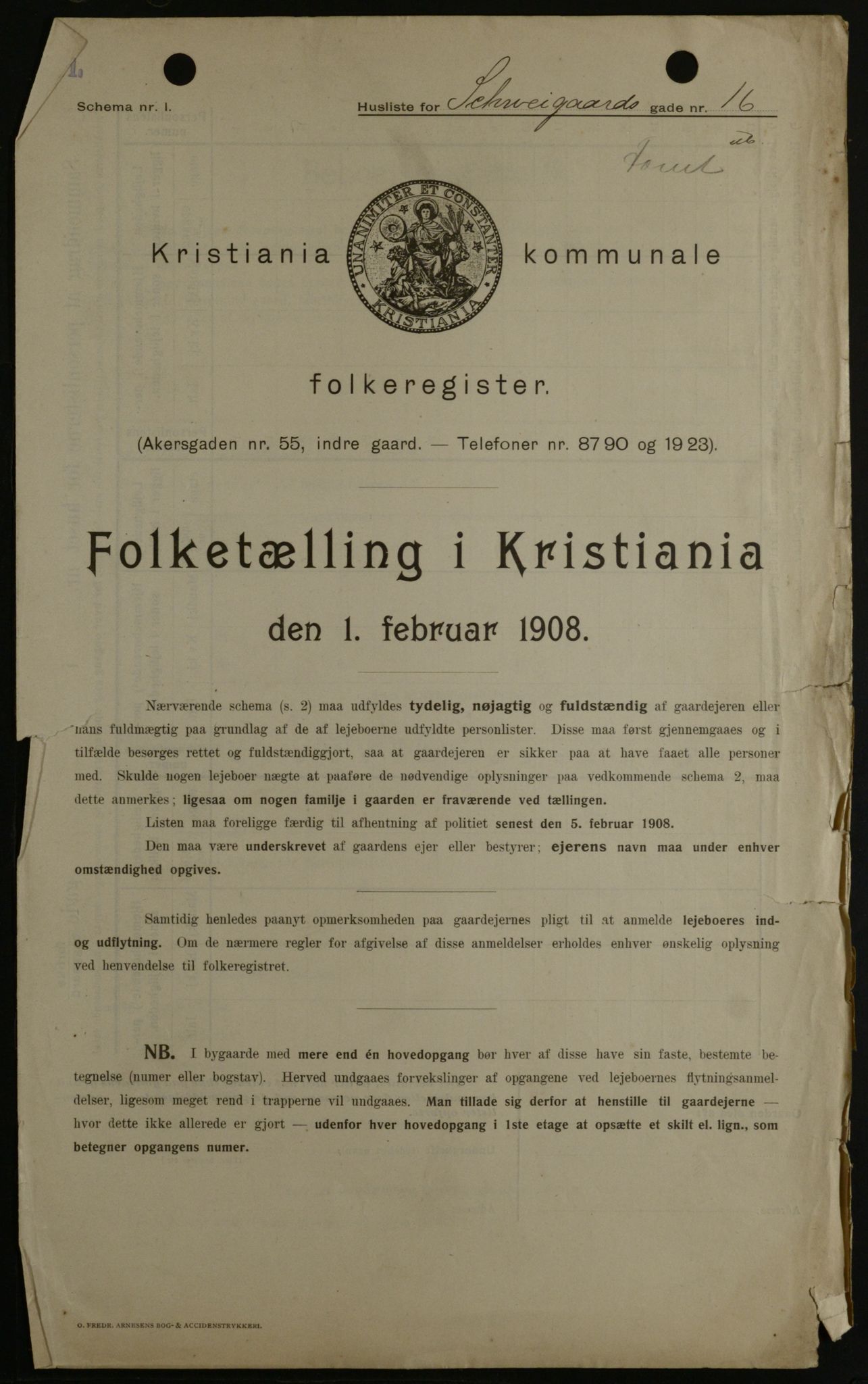 OBA, Kommunal folketelling 1.2.1908 for Kristiania kjøpstad, 1908, s. 81761