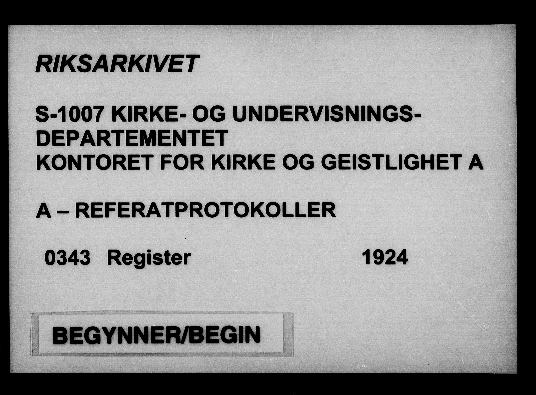 Kirke- og undervisningsdepartementet, Kontoret  for kirke og geistlighet A, AV/RA-S-1007/A/Aa/L0343: Register, 1924