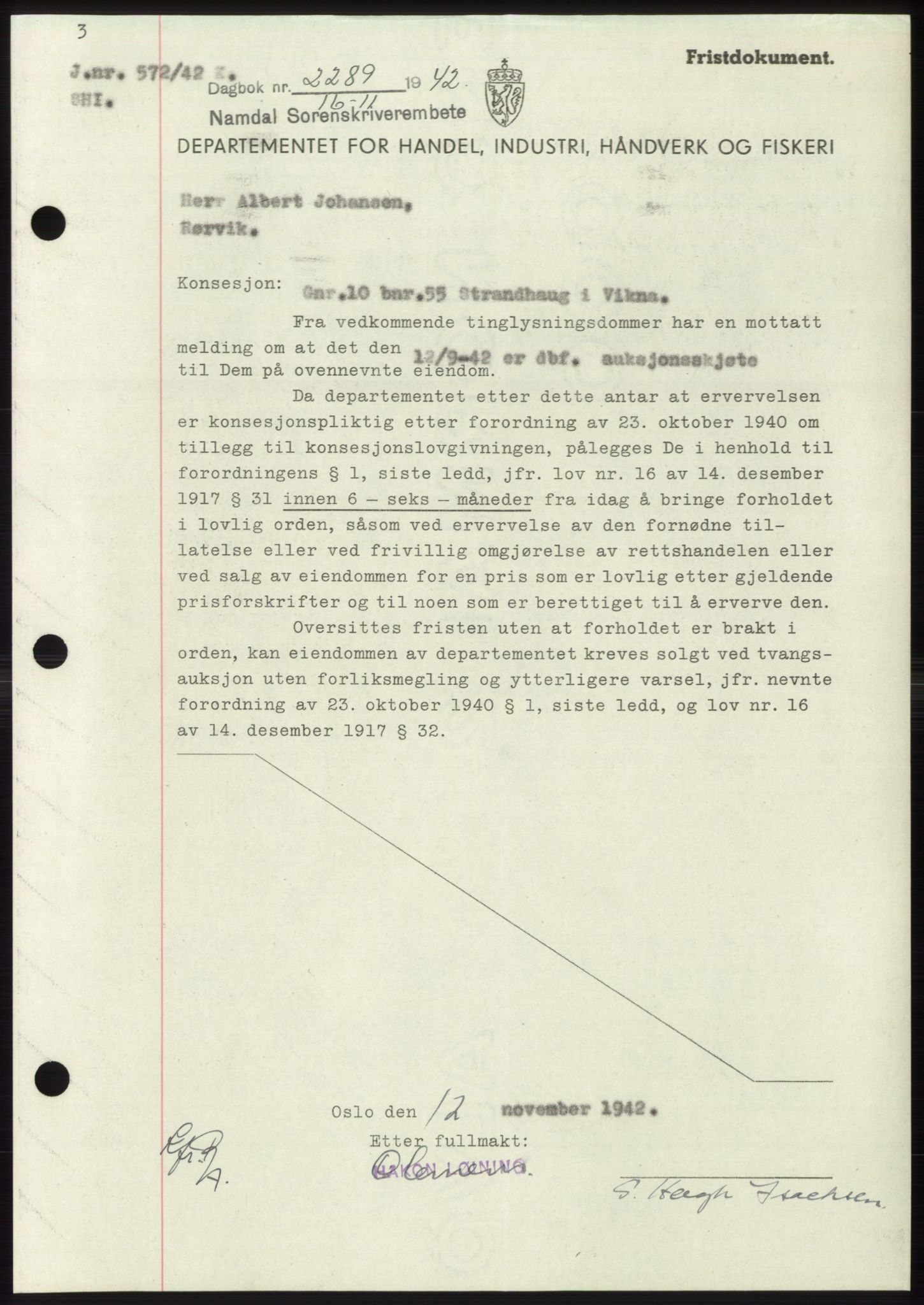 Namdal sorenskriveri, SAT/A-4133/1/2/2C: Pantebok nr. -, 1942-1943, Dagboknr: 2289/1942