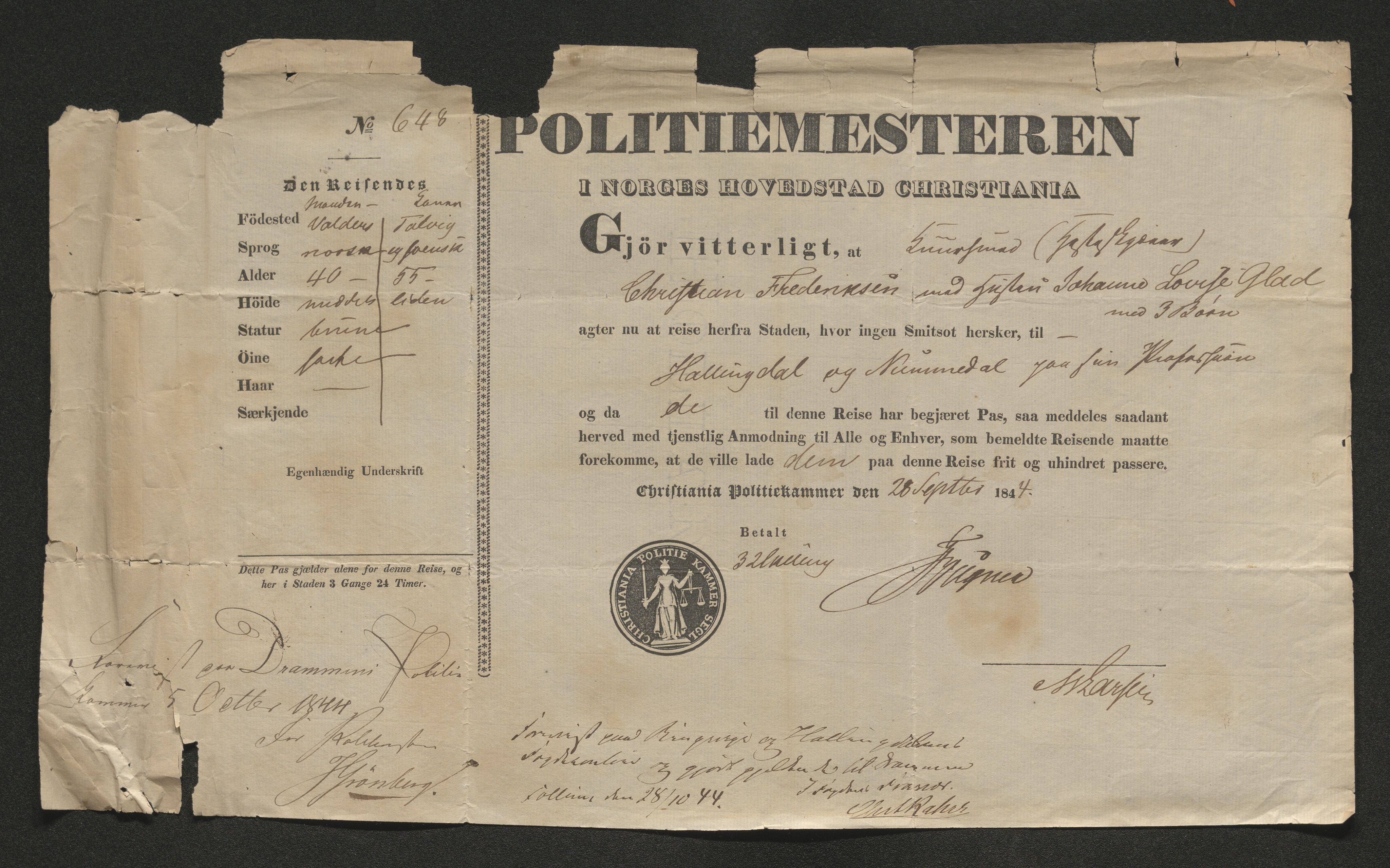 Drammen politikammer, SAKO/A-623/I/Ia/Iab/L0007: Innleverte pass, 1843-1844, s. 798