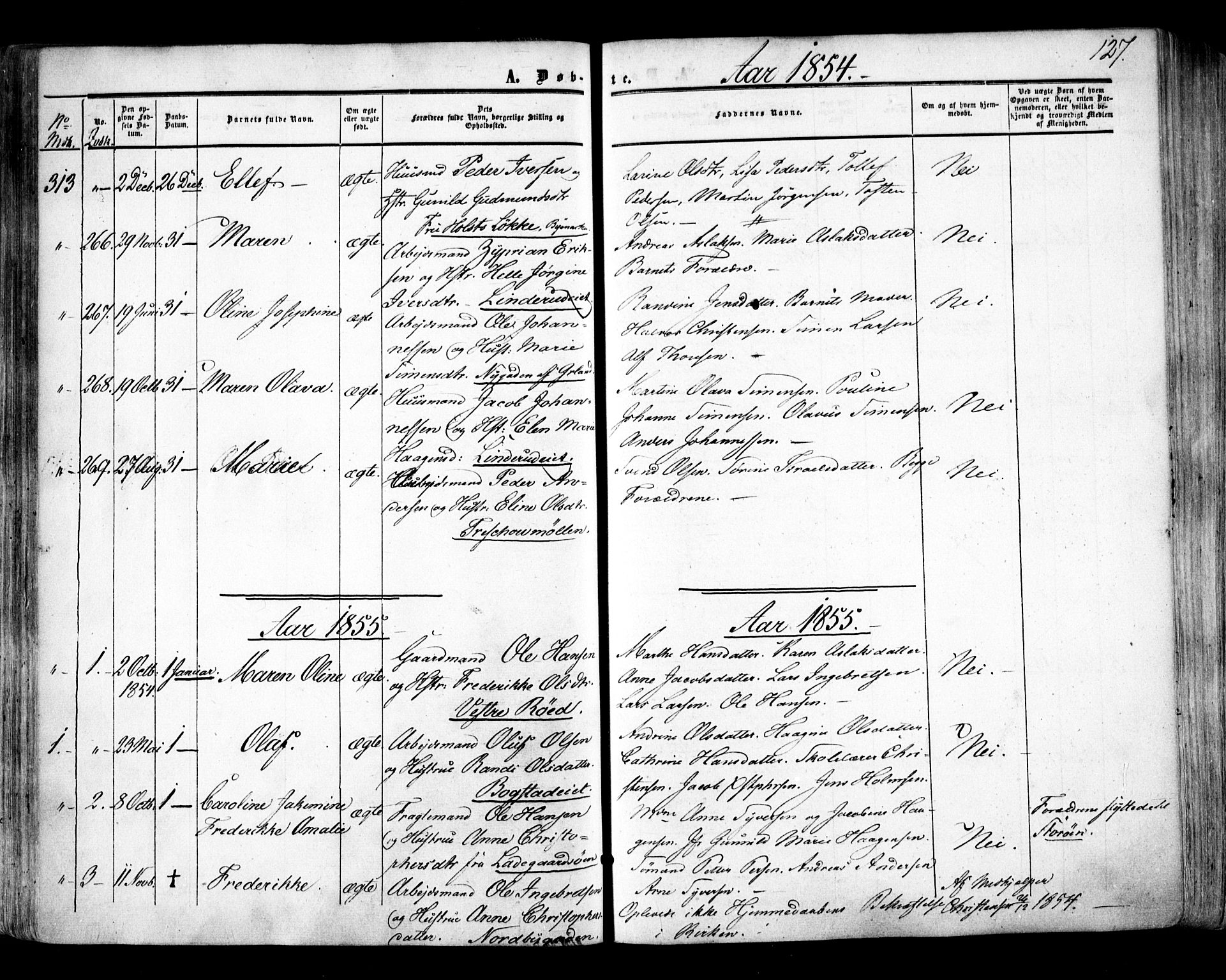 Aker prestekontor kirkebøker, AV/SAO-A-10861/F/L0020: Ministerialbok nr. 20, 1853-1857, s. 127