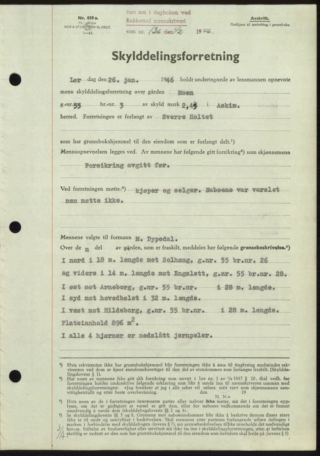 Rakkestad sorenskriveri, AV/SAO-A-10686/G/Gb/Gba/Gbab/L0012a: Pantebok nr. A12 I, 1945-1946, Dagboknr: 136/1946