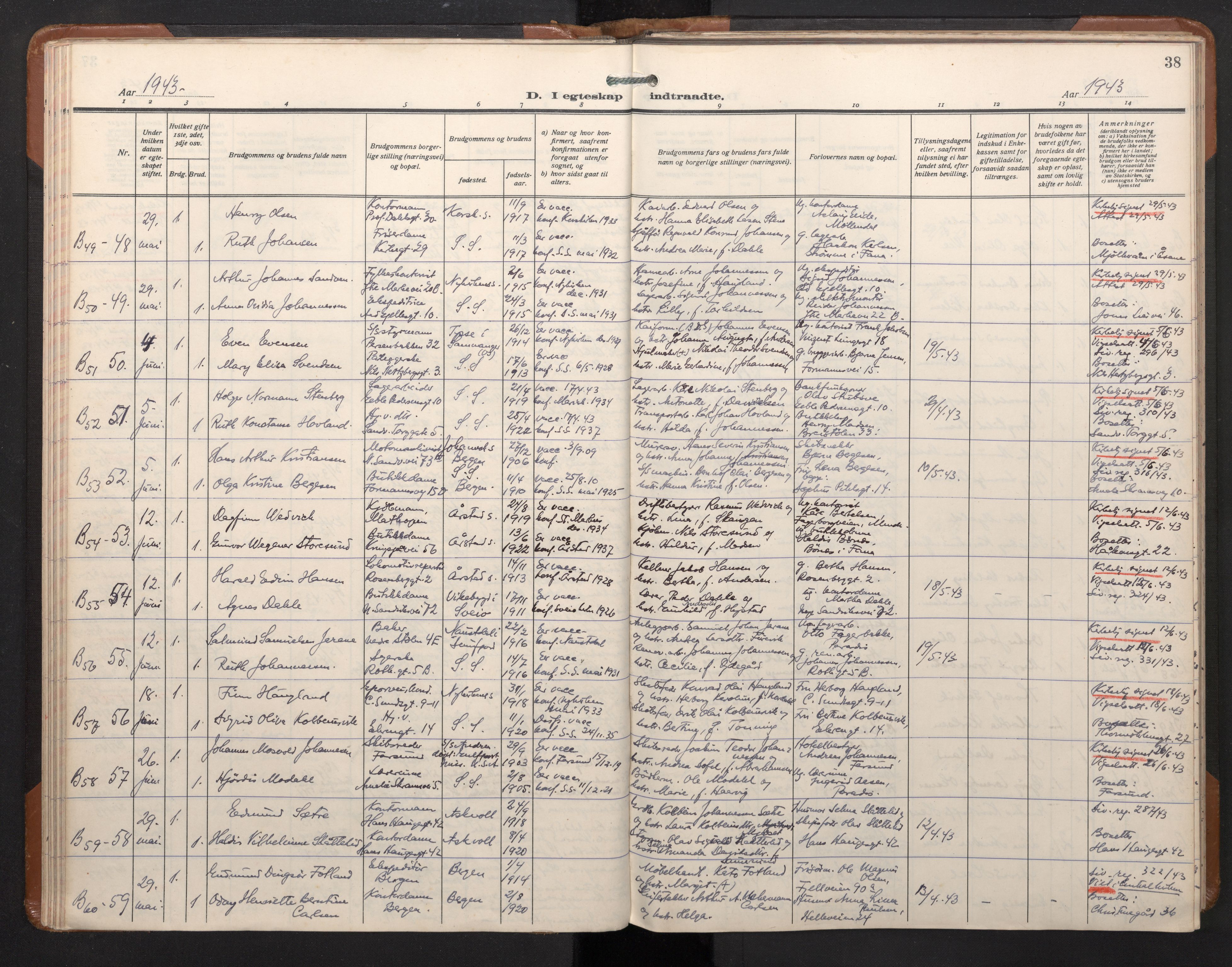 Sandviken Sokneprestembete, AV/SAB-A-77601/H/Ha/L0017: Ministerialbok nr. D 4, 1940-1954, s. 38