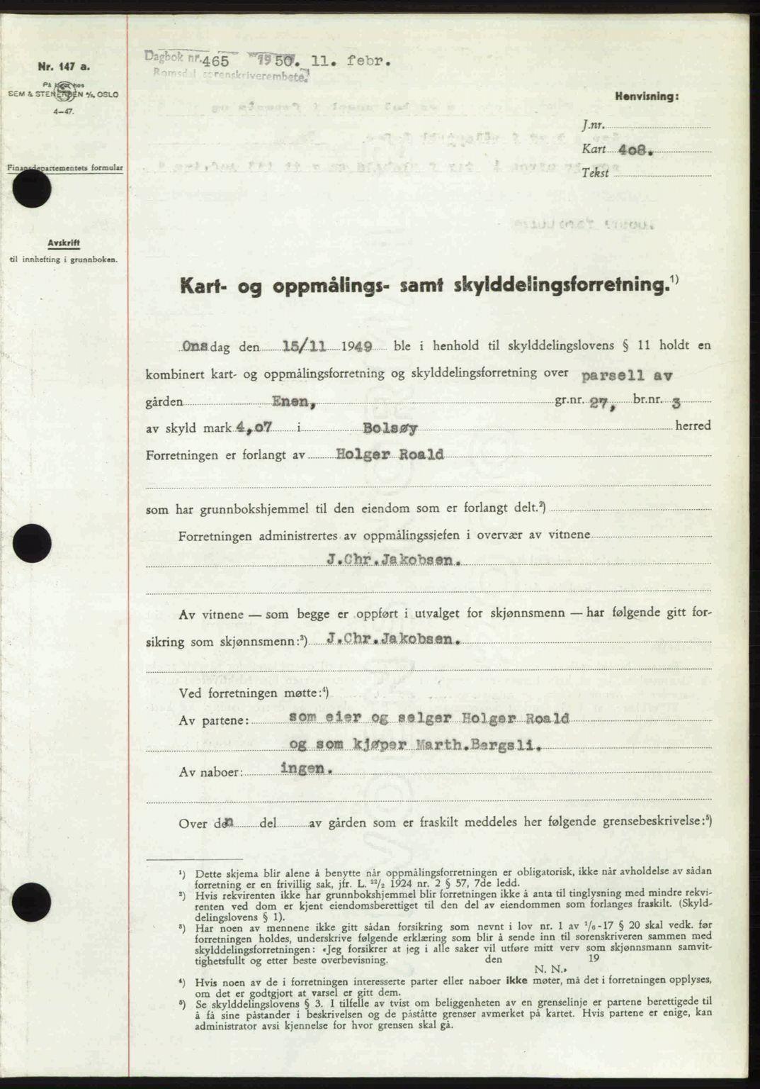 Romsdal sorenskriveri, SAT/A-4149/1/2/2C: Pantebok nr. A32, 1950-1950, Dagboknr: 465/1950