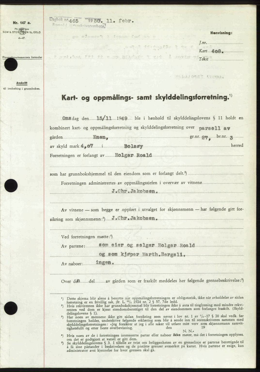 Romsdal sorenskriveri, AV/SAT-A-4149/1/2/2C: Pantebok nr. A32, 1950-1950, Dagboknr: 465/1950