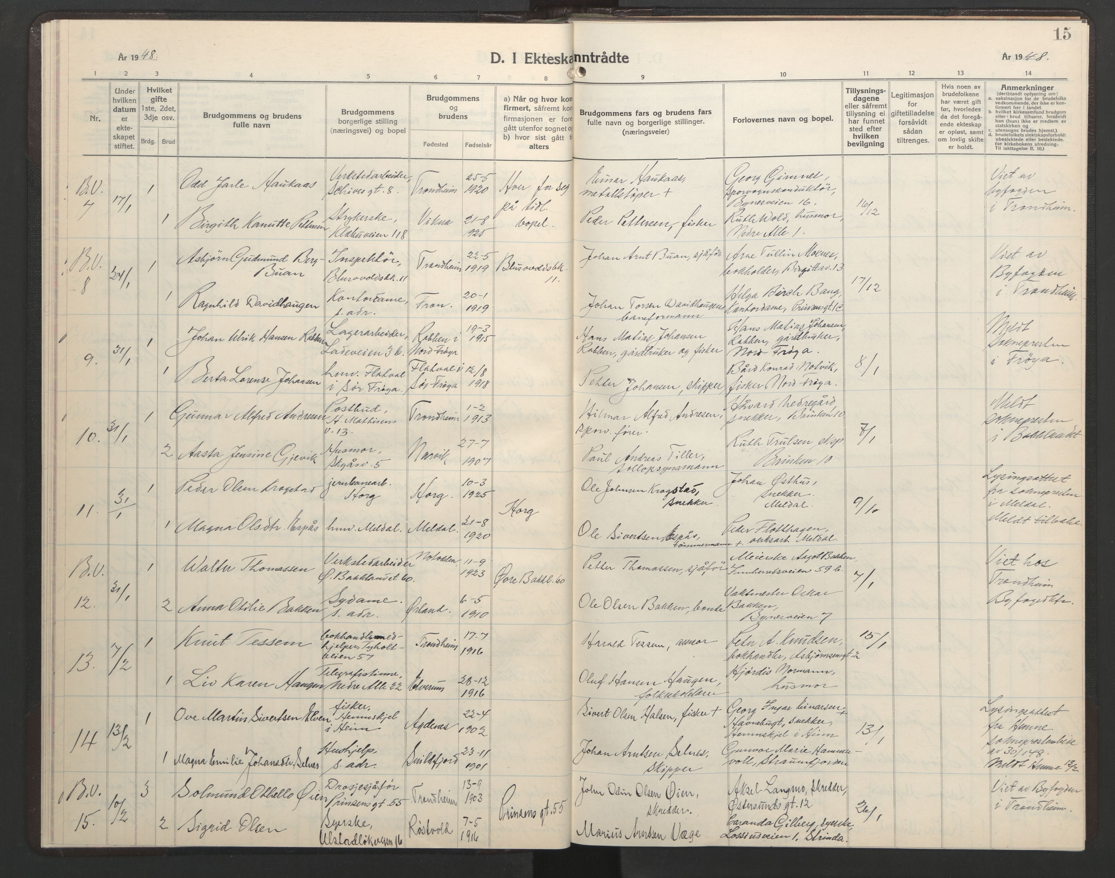 Ministerialprotokoller, klokkerbøker og fødselsregistre - Sør-Trøndelag, AV/SAT-A-1456/602/L0155: Klokkerbok nr. 602C23, 1947-1950, s. 15