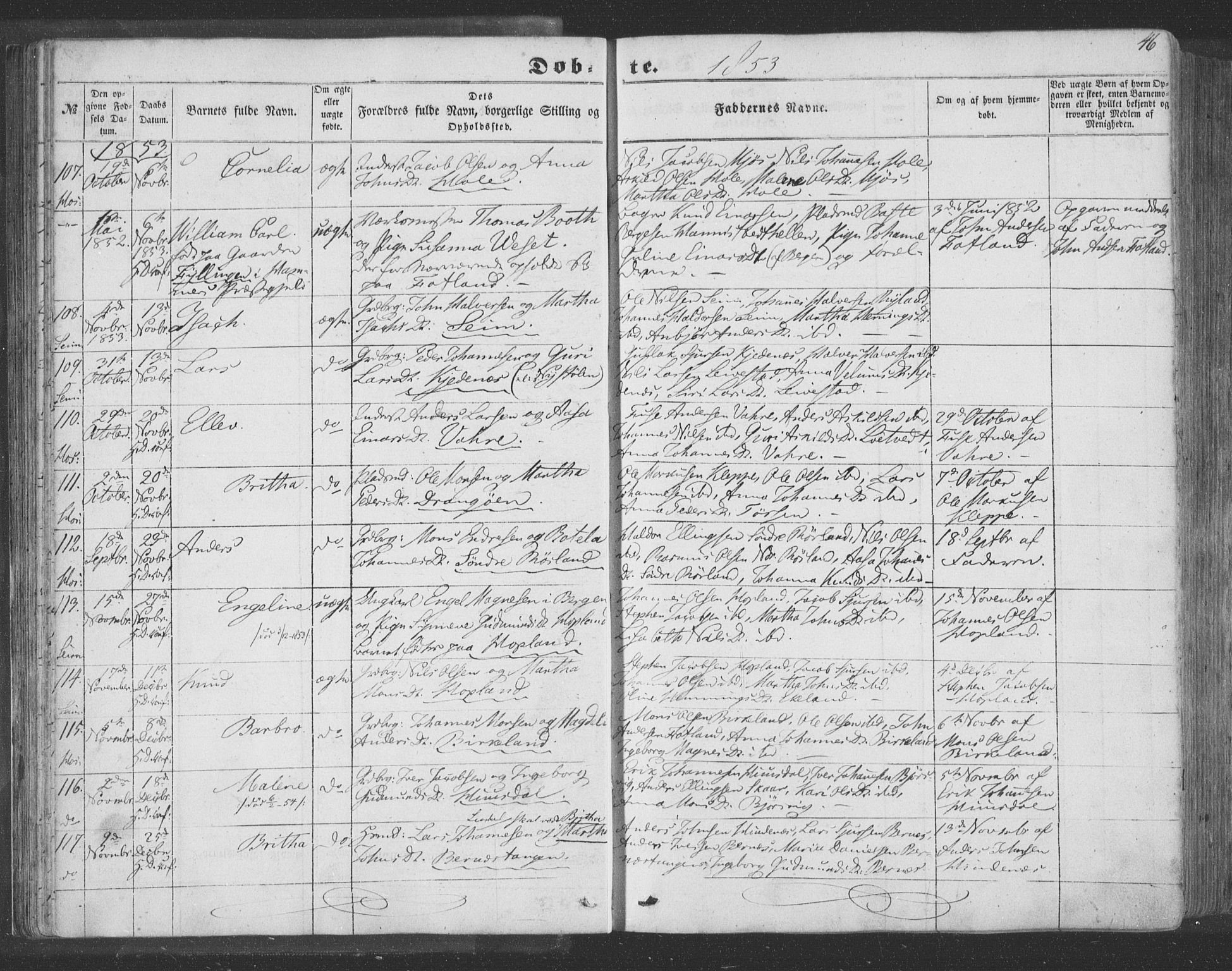 Hosanger sokneprestembete, AV/SAB-A-75801/H/Haa: Ministerialbok nr. A 8, 1849-1863, s. 46