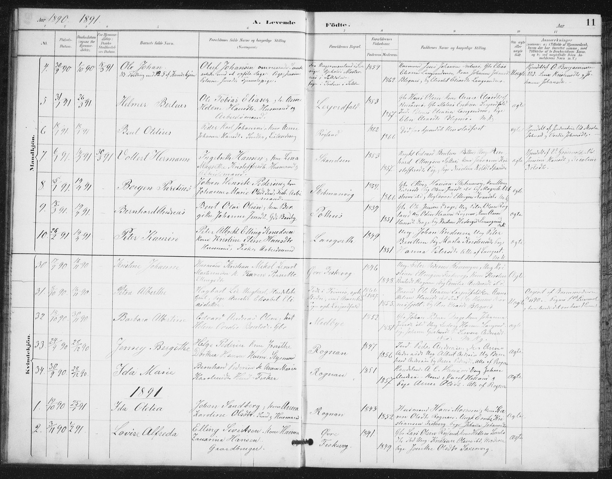 Ministerialprotokoller, klokkerbøker og fødselsregistre - Nordland, AV/SAT-A-1459/847/L0682: Klokkerbok nr. 847C10, 1889-1907, s. 11