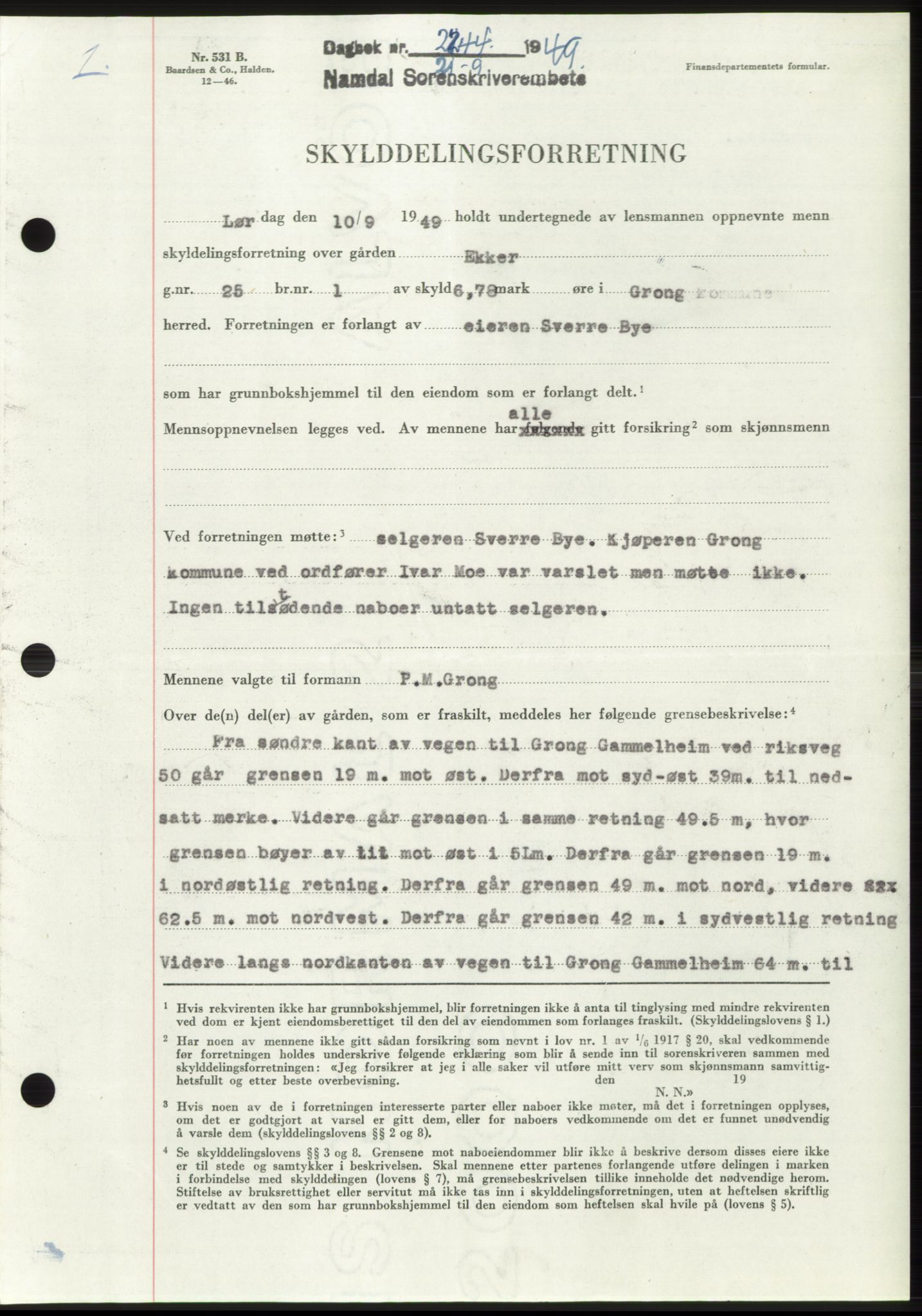 Namdal sorenskriveri, SAT/A-4133/1/2/2C: Pantebok nr. -, 1949-1949, Dagboknr: 2244/1949