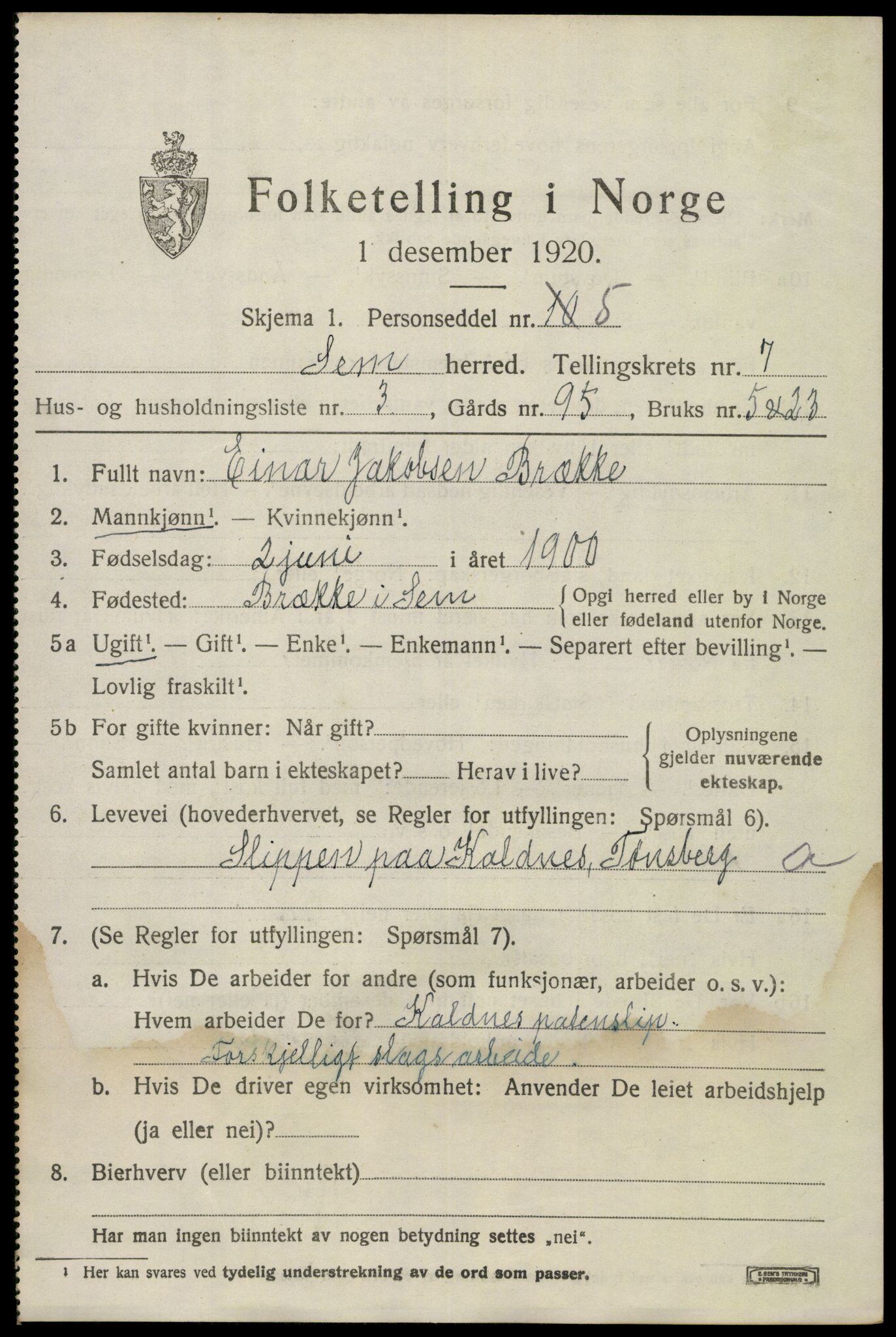 SAKO, Folketelling 1920 for 0721 Sem herred, 1920, s. 10361