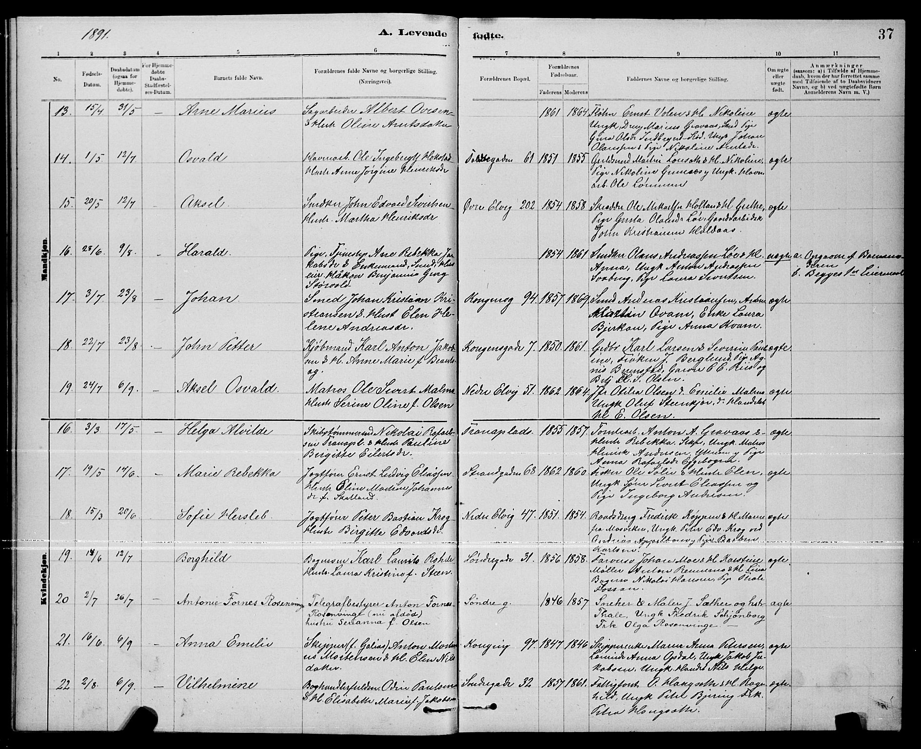 Ministerialprotokoller, klokkerbøker og fødselsregistre - Nord-Trøndelag, SAT/A-1458/739/L0374: Klokkerbok nr. 739C02, 1883-1898, s. 37