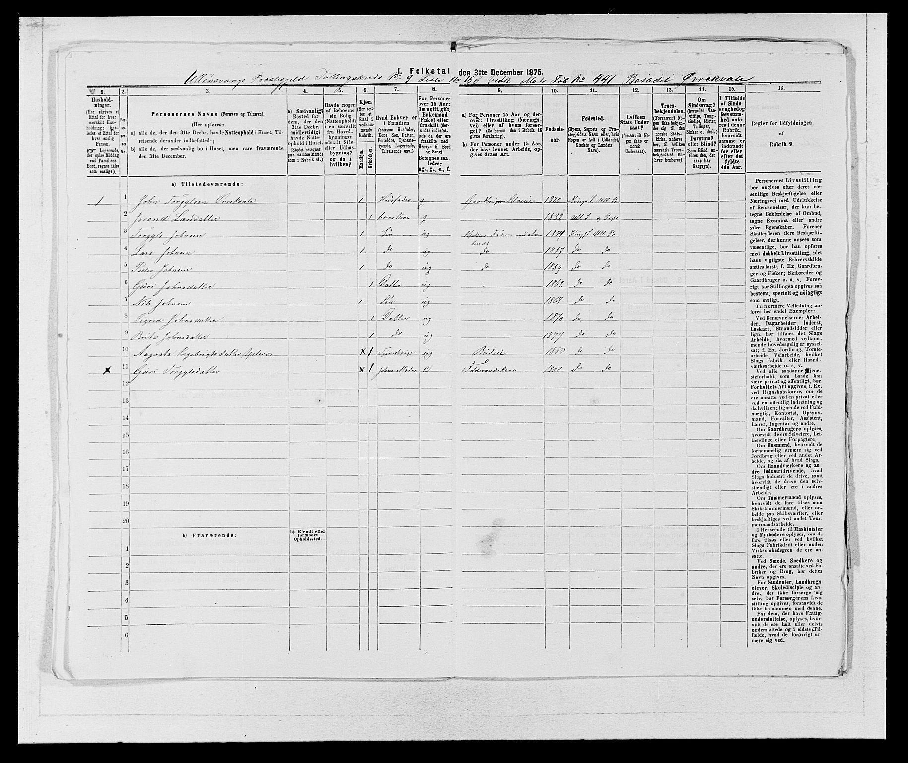 SAB, Folketelling 1875 for 1230P Ullensvang prestegjeld, 1875, s. 964