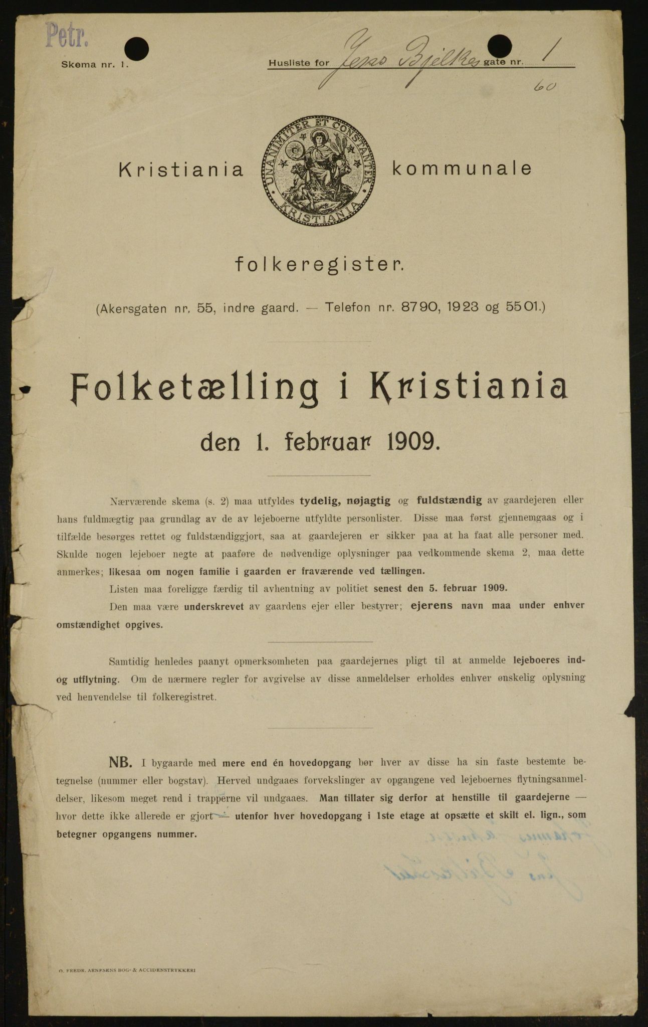 OBA, Kommunal folketelling 1.2.1909 for Kristiania kjøpstad, 1909, s. 41489