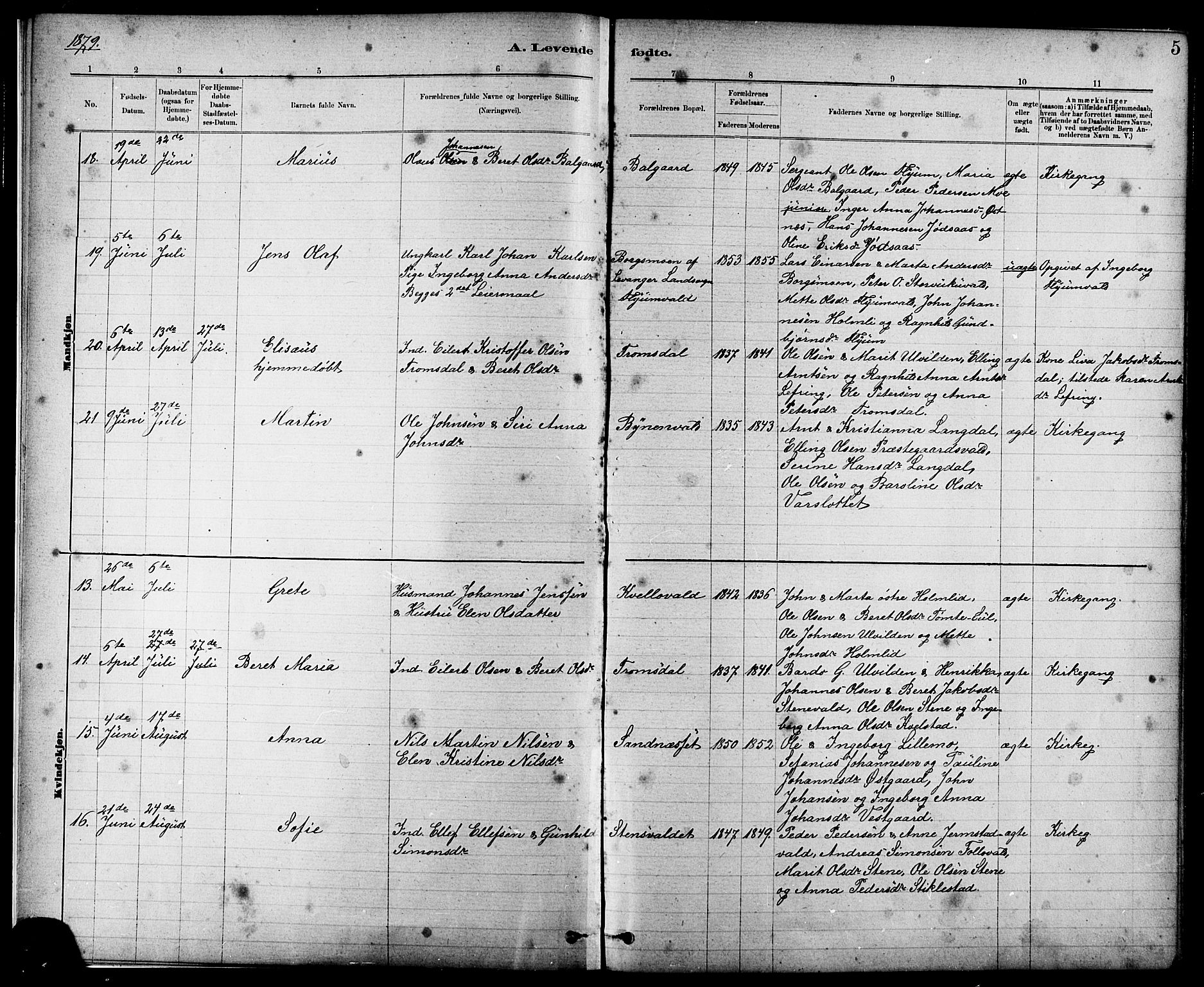 Ministerialprotokoller, klokkerbøker og fødselsregistre - Nord-Trøndelag, AV/SAT-A-1458/724/L0267: Klokkerbok nr. 724C03, 1879-1898, s. 5