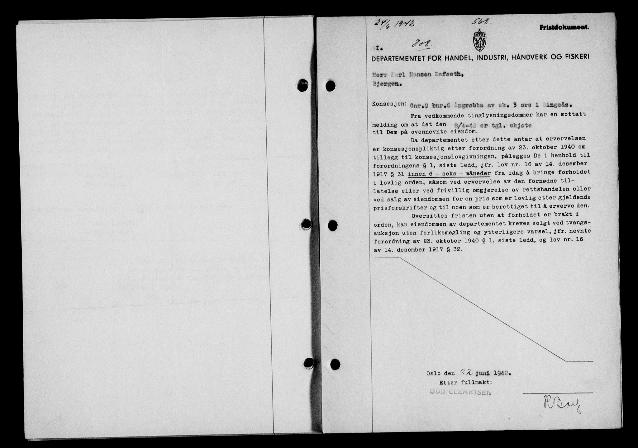 Gauldal sorenskriveri, SAT/A-0014/1/2/2C/L0054: Pantebok nr. 59, 1941-1942, Dagboknr: 808/1942