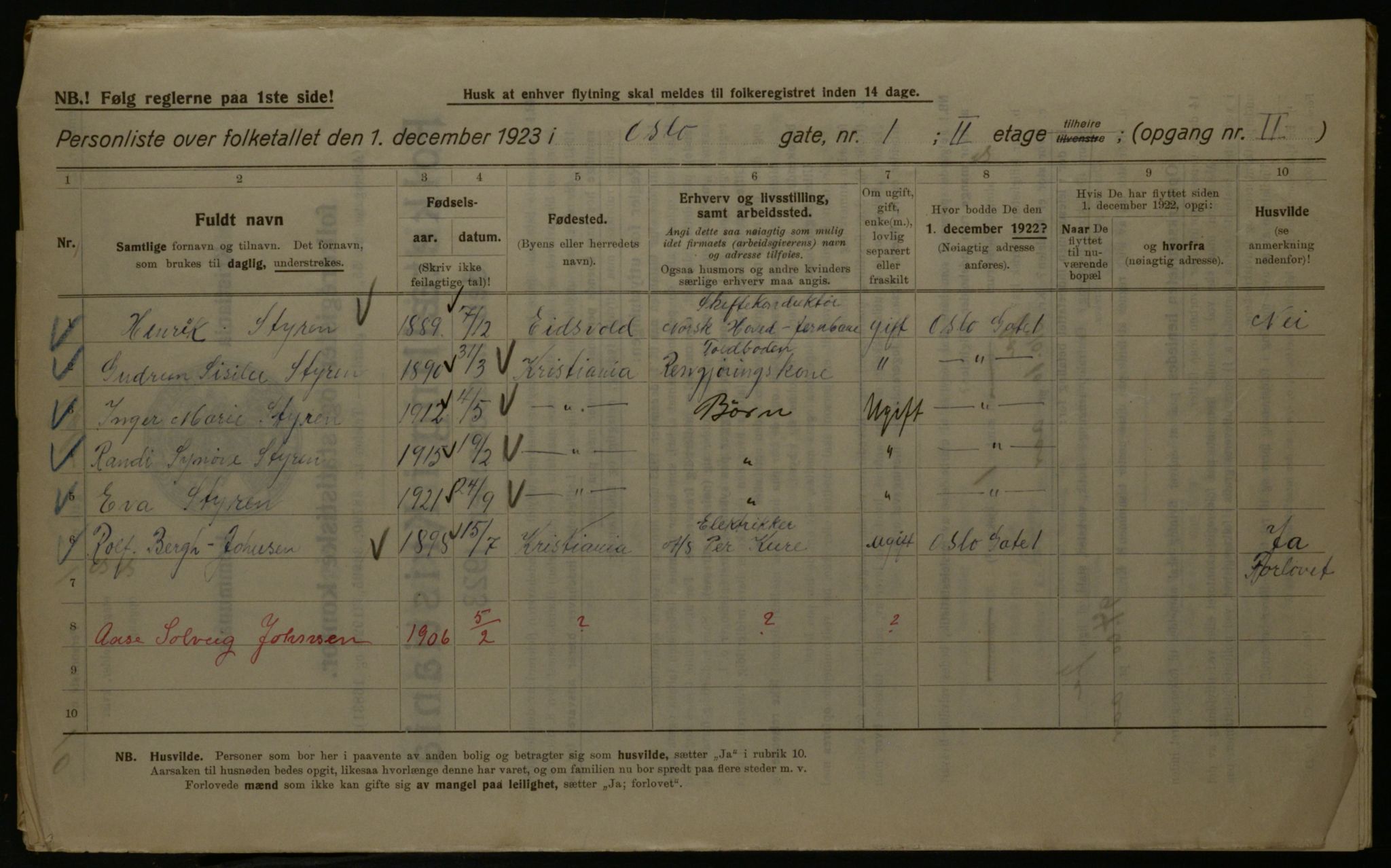 OBA, Kommunal folketelling 1.12.1923 for Kristiania, 1923, s. 84975